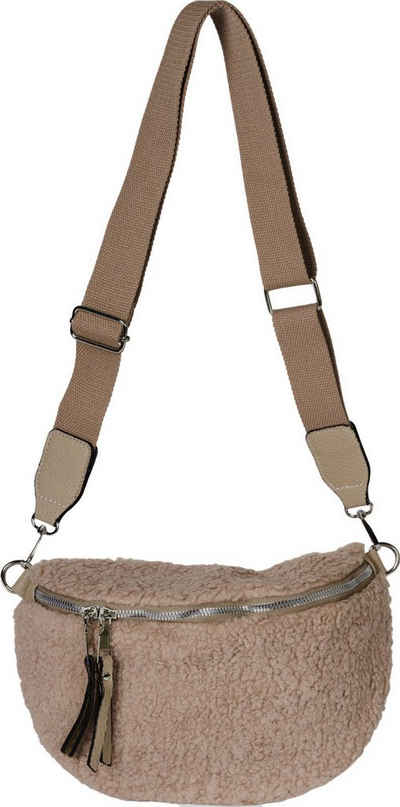 styleBREAKER Umhängetasche (1-tlg), Teddyfell Halbmond Crossbody Bag