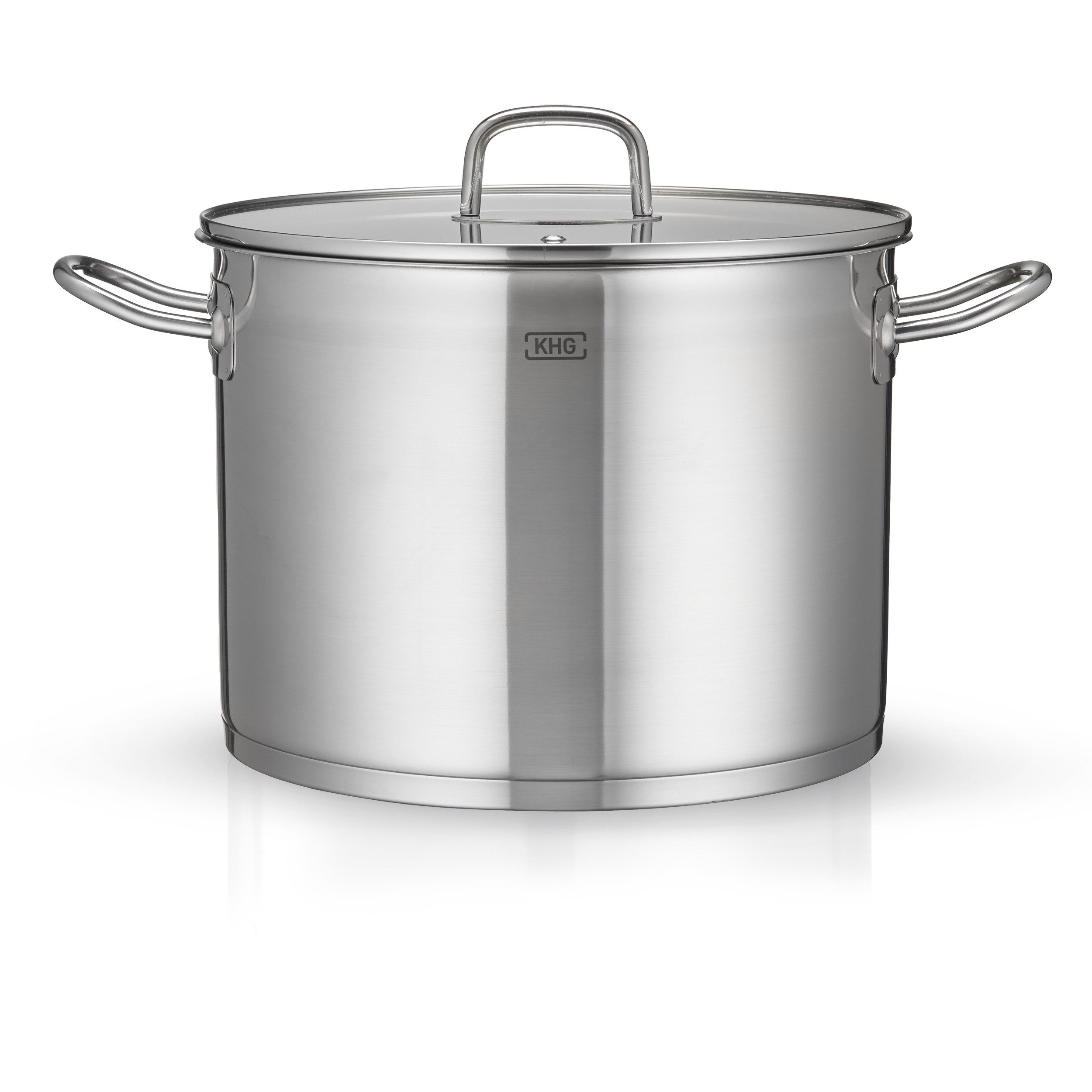 KHG Kochtopf Suppentopf 26 cm Durchmesser, inkl. Glasdeckel, Edelstahl, 9 Liter Volumen, Innenskala, für alle Herdarten inklusive Induktion