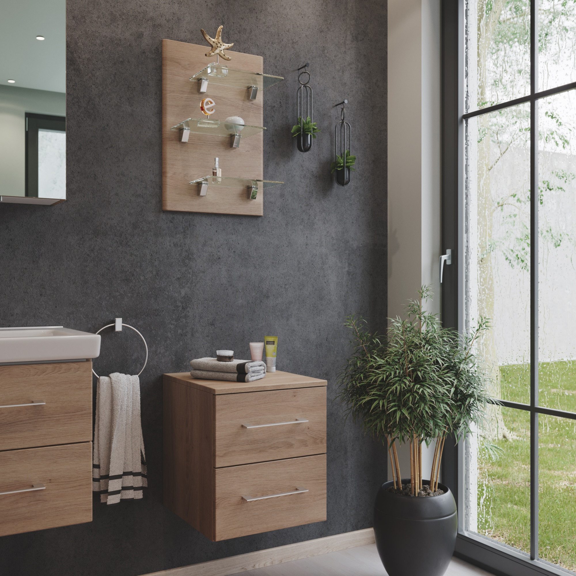Magnolia Home Hängeschrank Kombi: Seitenschrank Cube, Regal-Panel 3 Glasböden eiche hell