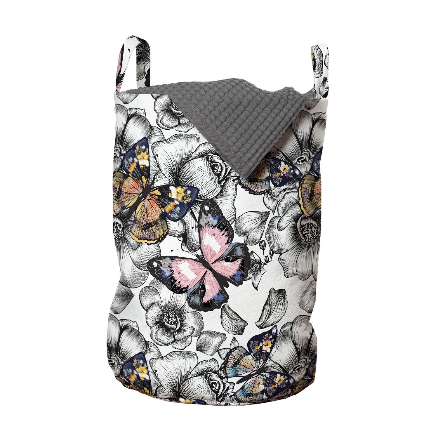 Abakuhaus Wäschesäckchen Wäschekorb mit Griffen Kordelzugverschluss für Waschsalons, Schmetterling Sommersaison Tier
