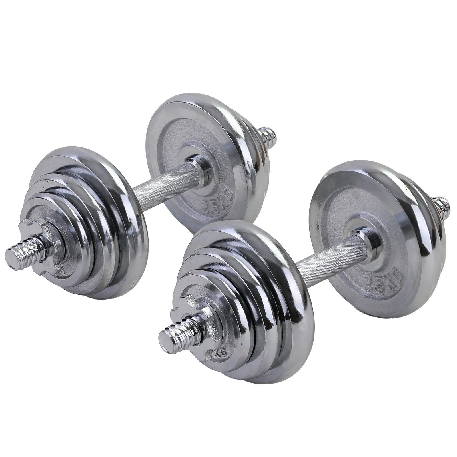 RAMROXX Hantel-Set 20 kg Profi Hantel Kurzhantel Langhantel Set Chrom Gusseisen