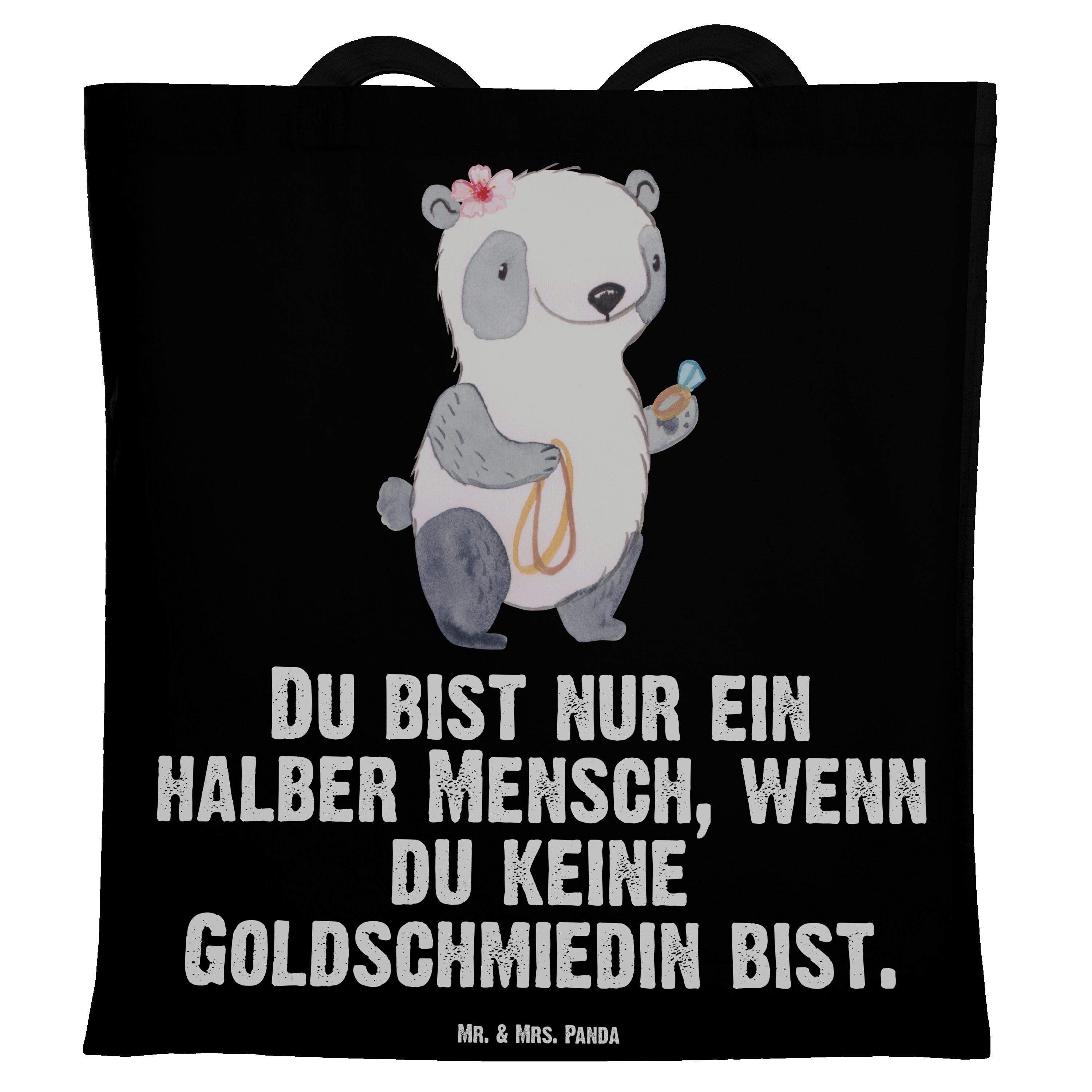 Mr. & Mrs. Panda Tragetasche Goldschmiedin mit Herz - Schwarz - Geschenk, Einkaufstasche, Schmuckg (1-tlg)