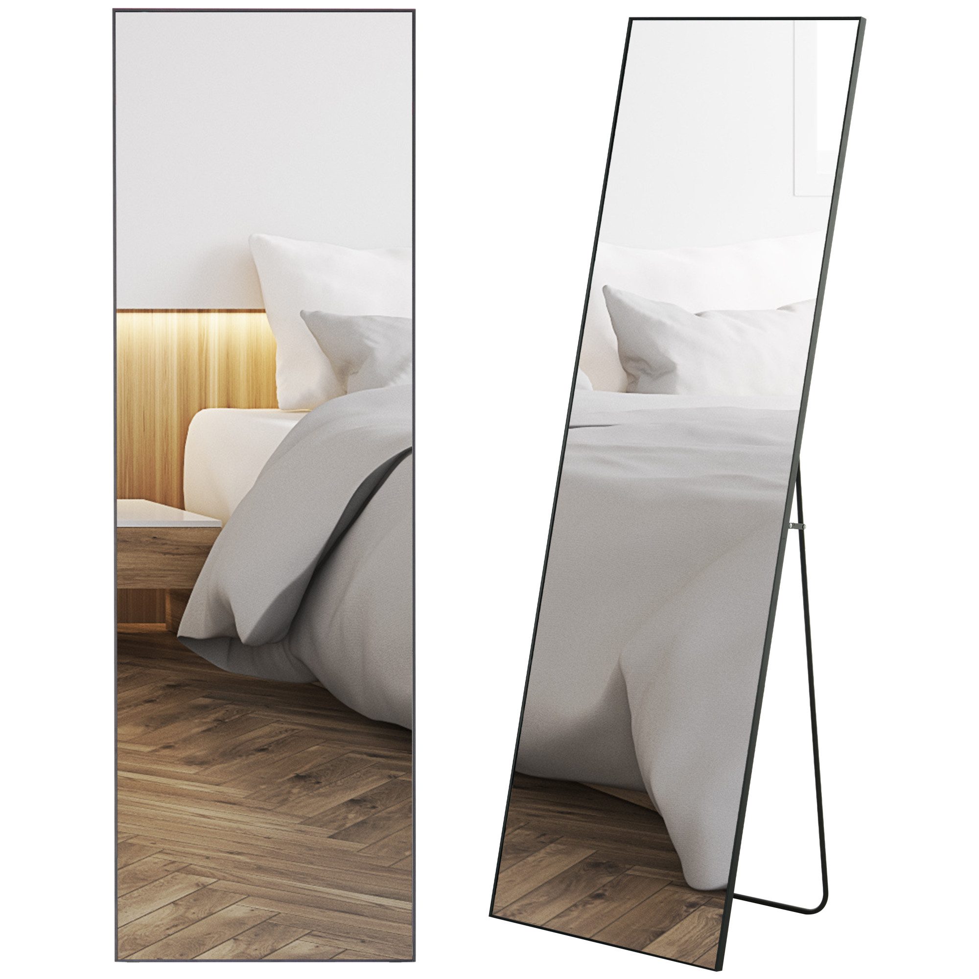HOMCOM Standspiegel Ganzkörperspiegel mit Aluminiumrahmen (Wandspiegel, 1-St., 1 Spiegel), Ganzkörperspiegel, Wand- oder Standmontage, Sicherheitsglas