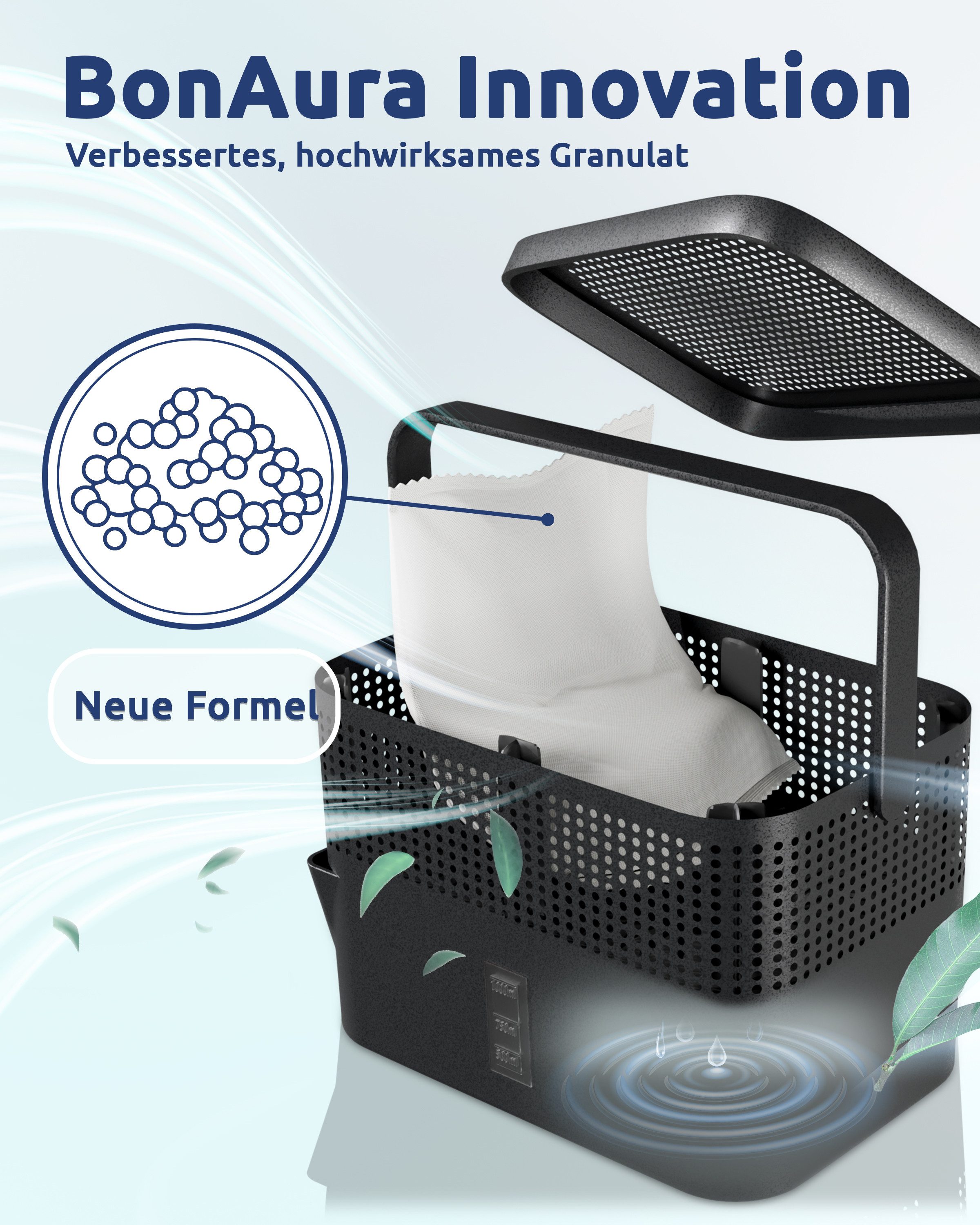 BonAura Luftentfeuchter-Nachfüllpack Entfeuchter Granulat im Vliesbeutel, 2er oder 4er Set, 980g pro Stk., Geruchsneutral