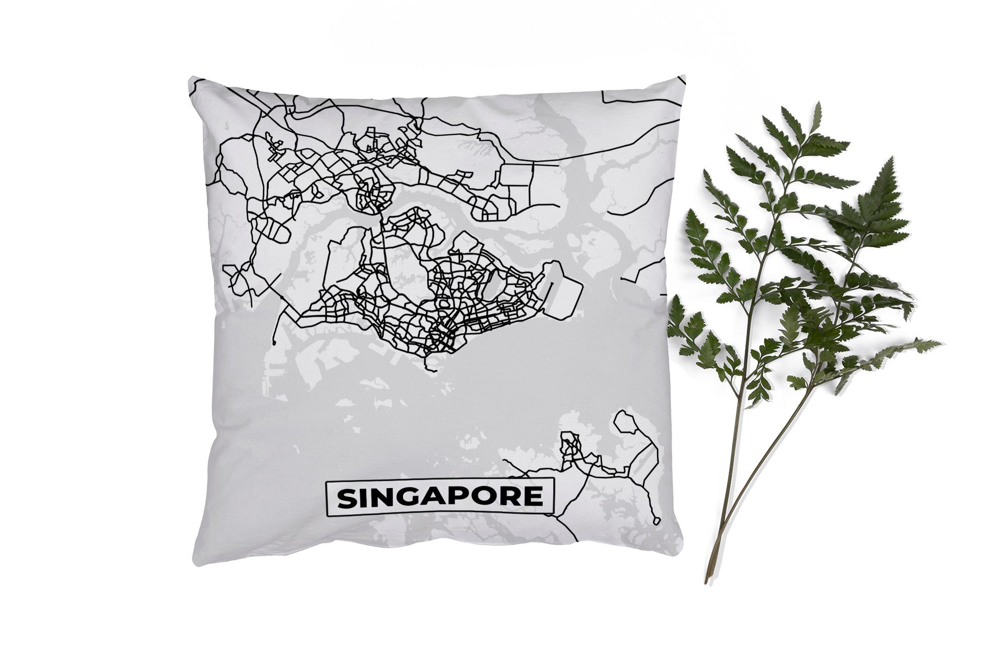 Dekokissen - weiß - Sofakissen - Karte Singapur Deko, Zierkissen Wohzimmer, - MuchoWow Stadtplan Füllung und Schlafzimmer, mit Karte, für Schwarz