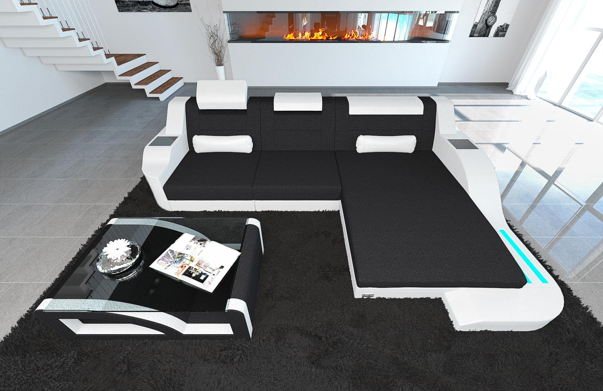 Sofa Dreams Ecksofa Stoffsofa Couch Stoff Polstersofa Palermo L Form, mit LED, ausziehbare Bettfunktion, Designersofa