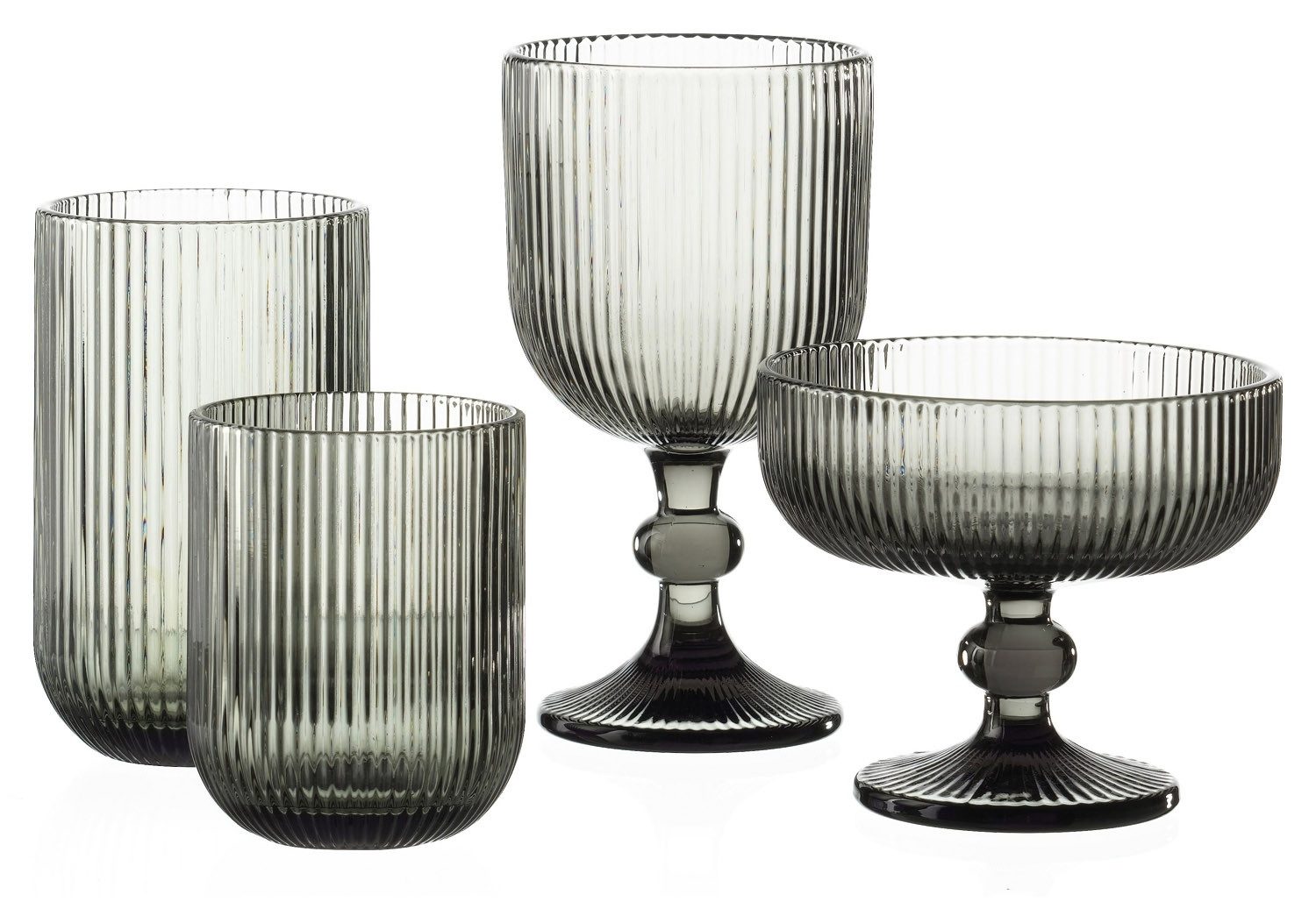 casa NOVA Weinglas GARBRIELLA, 370 ml Fassungsvermögen, Grau, 1-tlg., Glas, mit Rillenschliff