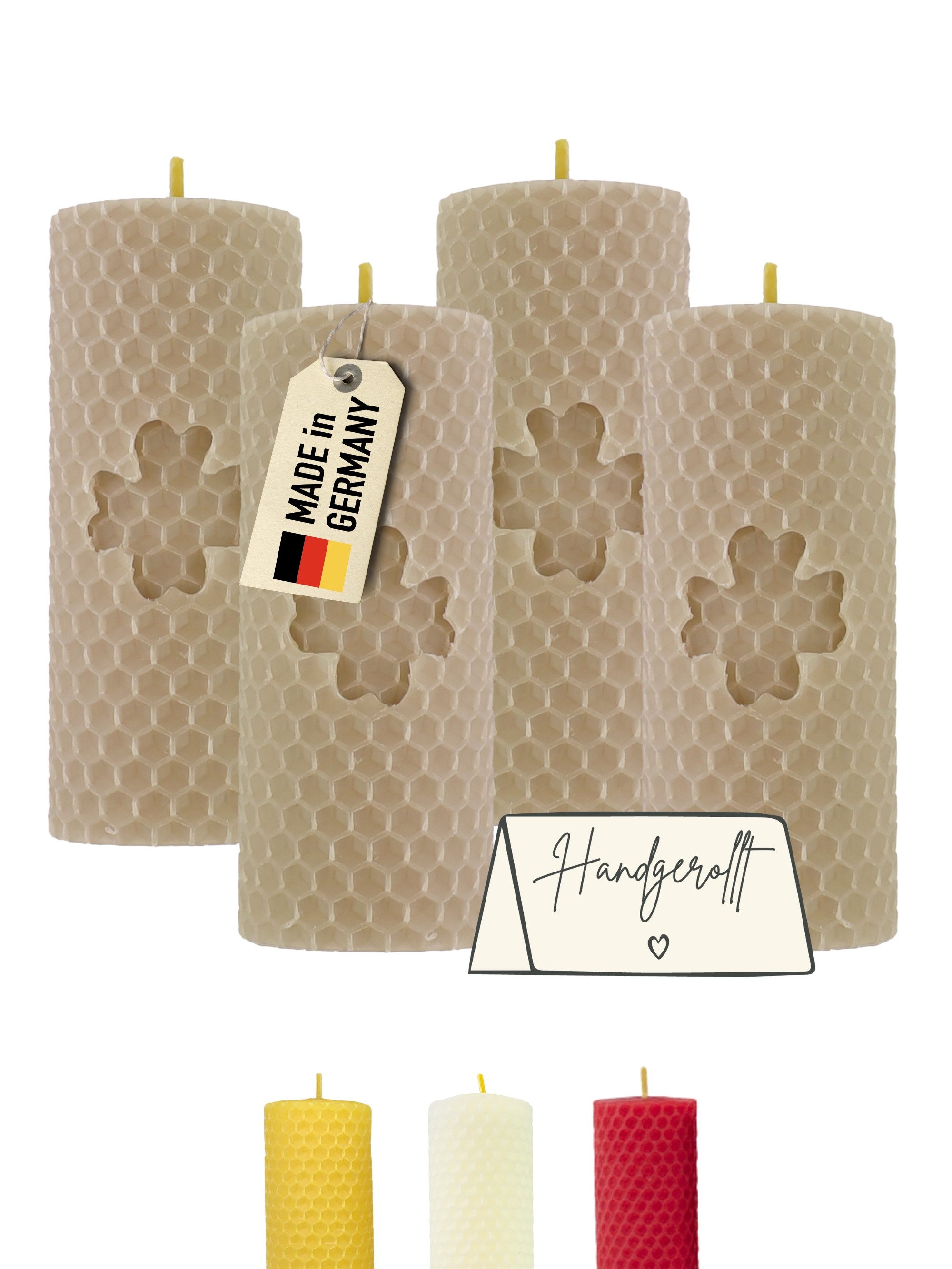 Wachsmann Bienenprodukte Bienenwachskerze handgerollt, 100 % Bienenwachs, 4er Set