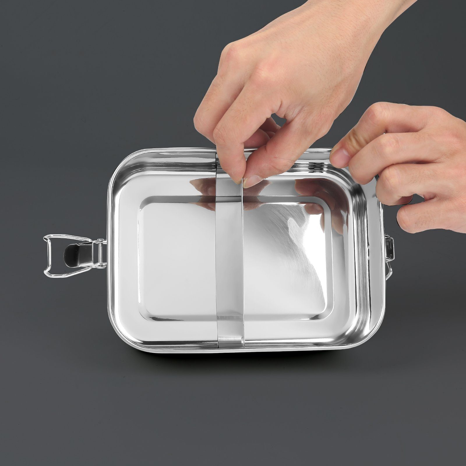 Brotdose (abnehmbar) 800ml 800-1400ml Lunchbox BPA frei Lunchbox Brotdose Silber Metall Clanmacy Edelstahl, Fächern Thermobehälter