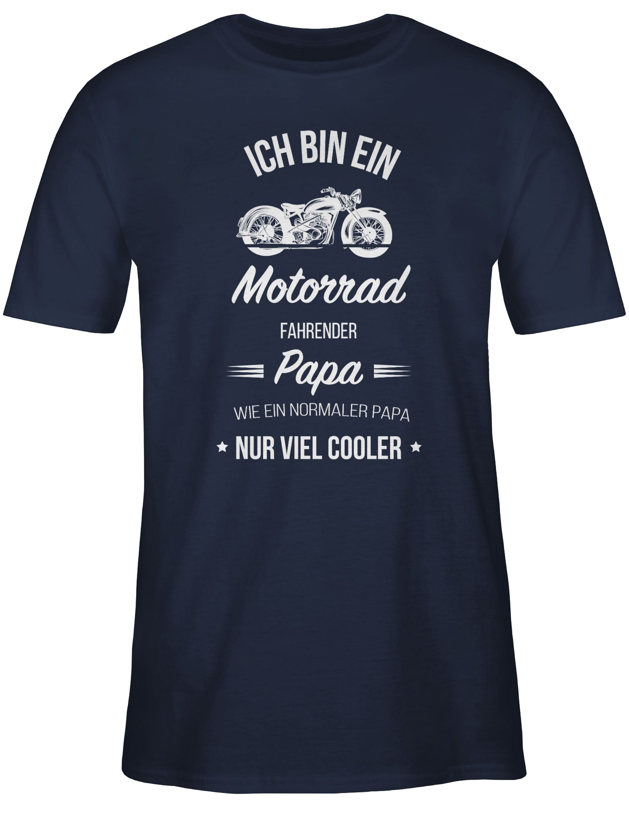 02 Papa T-Shirt Ich Geschenk Papa für ein Motorrad Navy fahrender Vatertag bin Shirtracer Blau