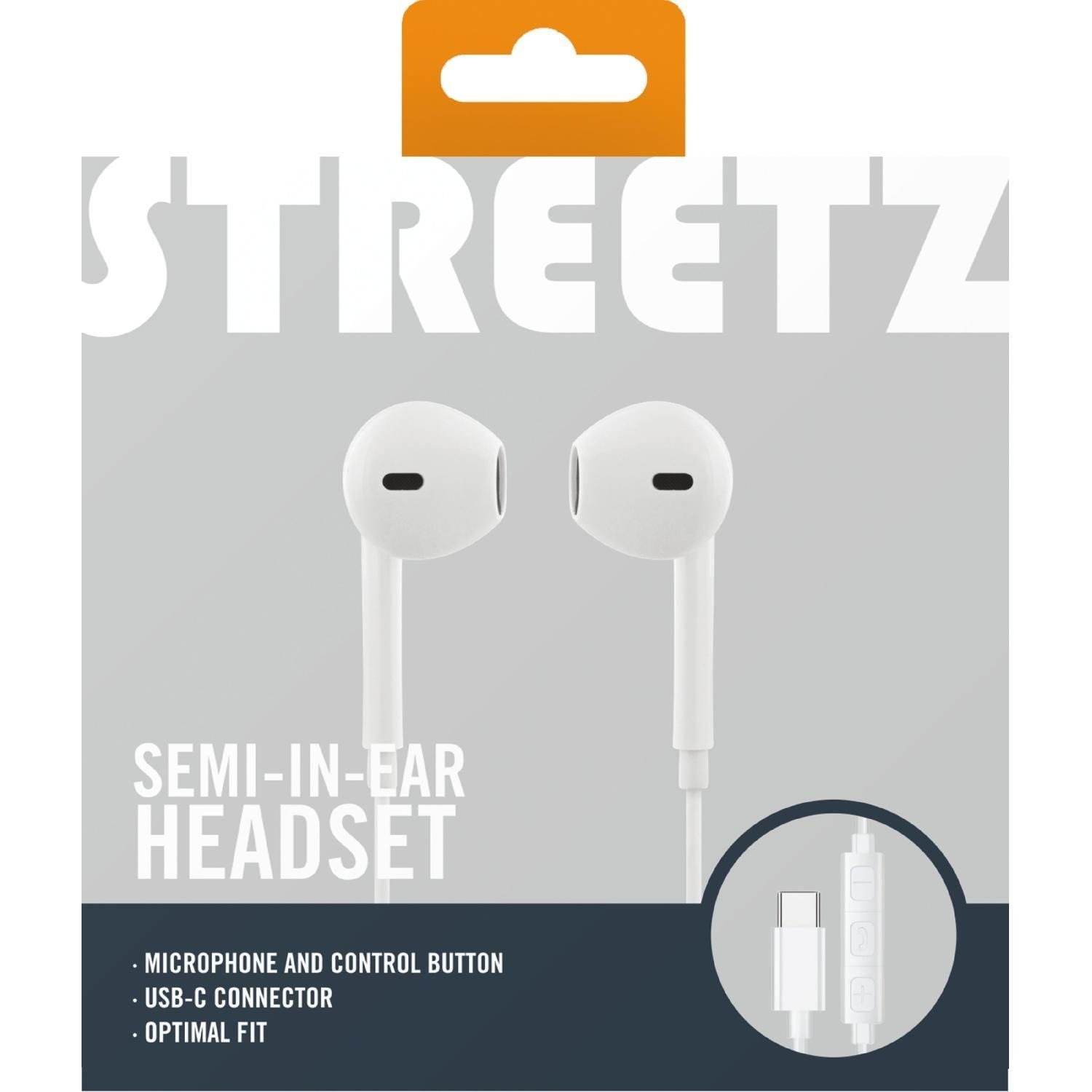 STREETZ weiß Headset/Kopfhörer Kabel, In-Ear-Kopfhörer ergonomisch) Semi-in-Ear, keine, In-Ear kabelgebunden, (integriertes Multitaste, Mikrofon, 1,2 m "USB-C"