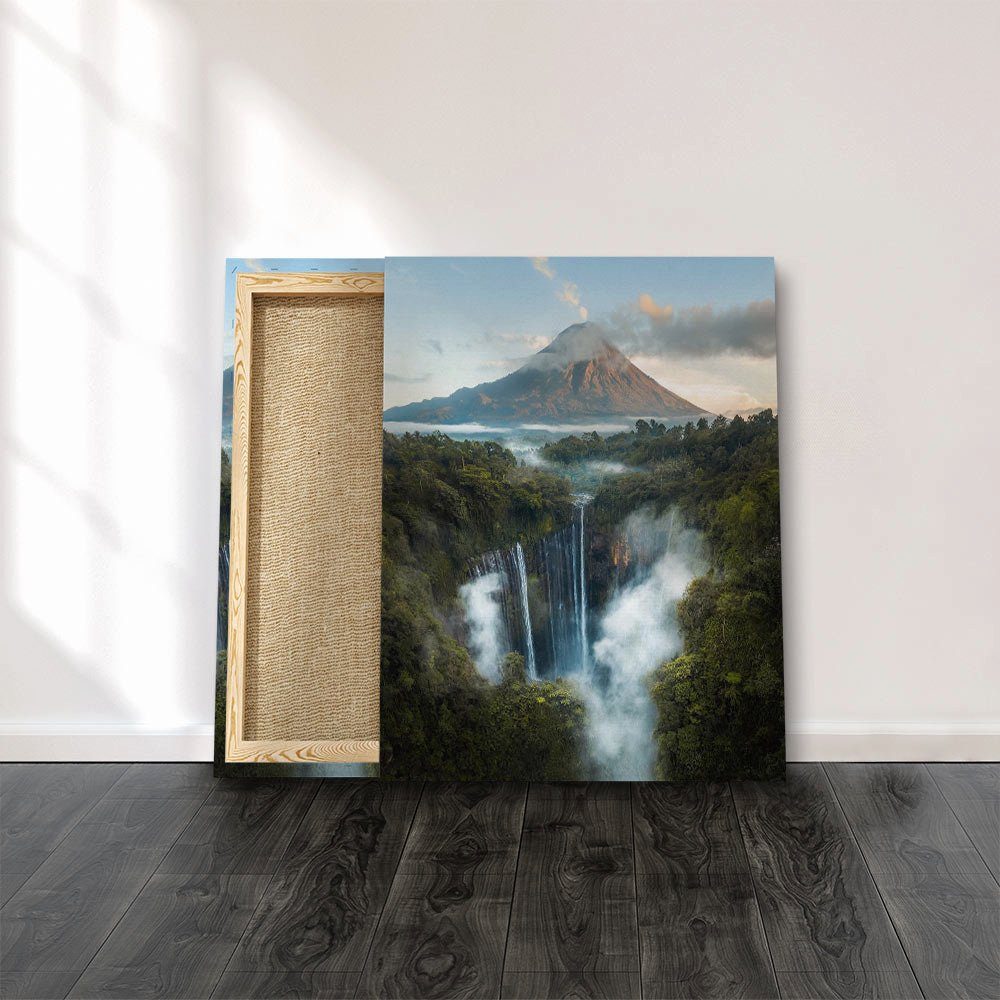 ohne von Leinwandbild, Wandbild mit DOTCOMCANVAS® Landschaft Wasserfall Rahmen Modernes