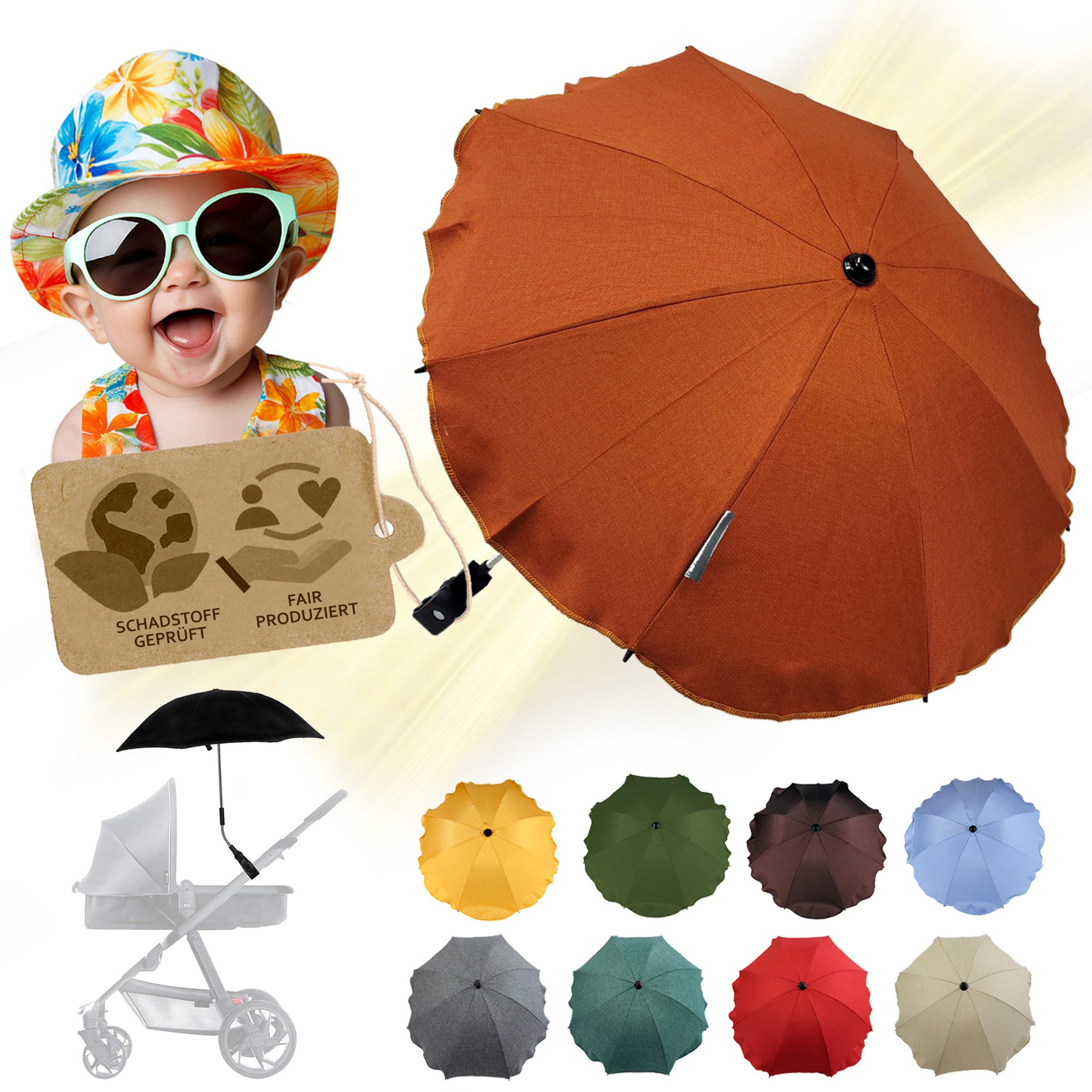 BambiniWelt by Rafael K. Kinderwagen-Sonnenschutzhülle Sonnenschirm Sonnenschutz für Kinderwagen Buggy Jogger universal UV50+, UV 50+ Schutz