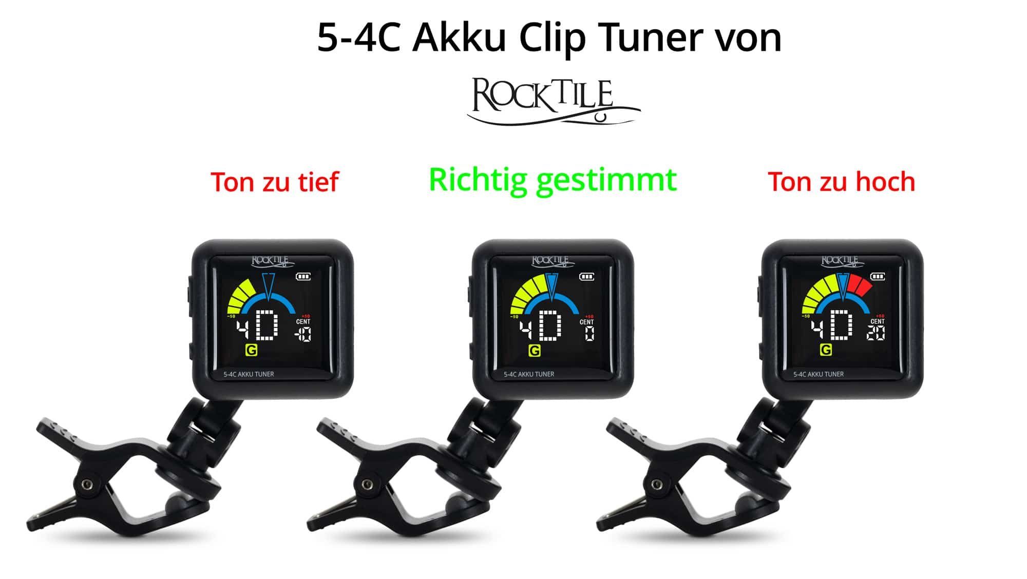 Rocktile Stimmgerät 5-4C AKKU Clip Tuner, (inkl. USB-Ladekabel, 2-tlg), mit integriertem Akku - geeignet für Gitarre, Bass, Ukulele & Violine