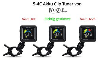 Rocktile Stimmgerät 5-4C AKKU Clip Tuner, (inkl. USB-Ladekabel, 2-tlg), mit integriertem Akku - geeignet für Gitarre, Bass, Ukulele & Violine