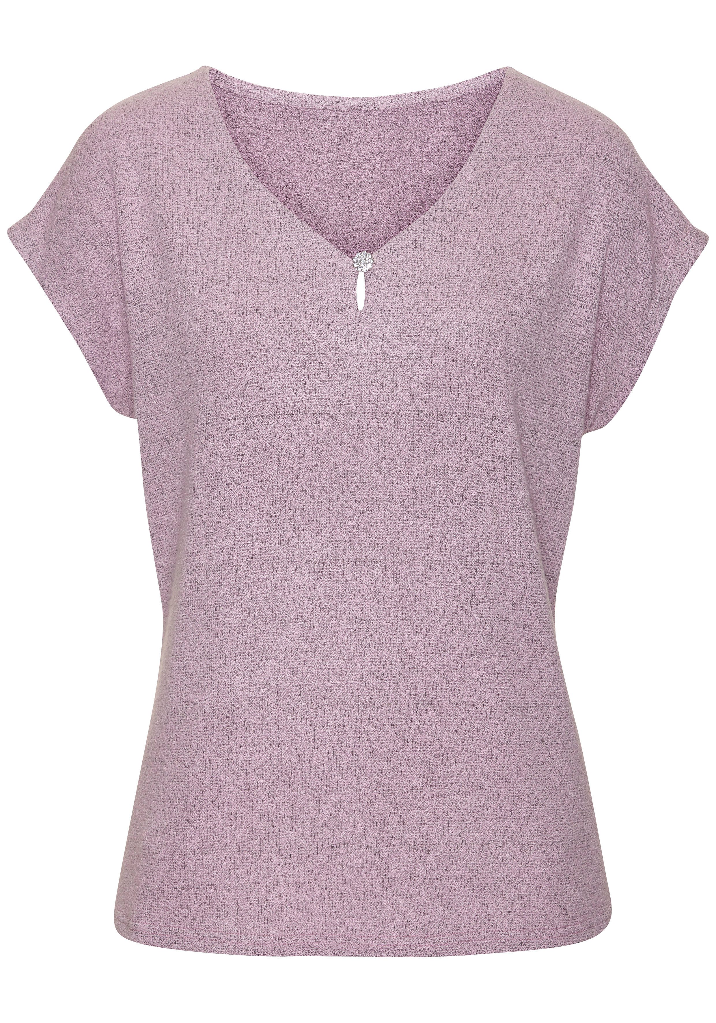 LASCANA Kurzarmshirt mit funkelndem Strassknopf aus günstig online kaufen
