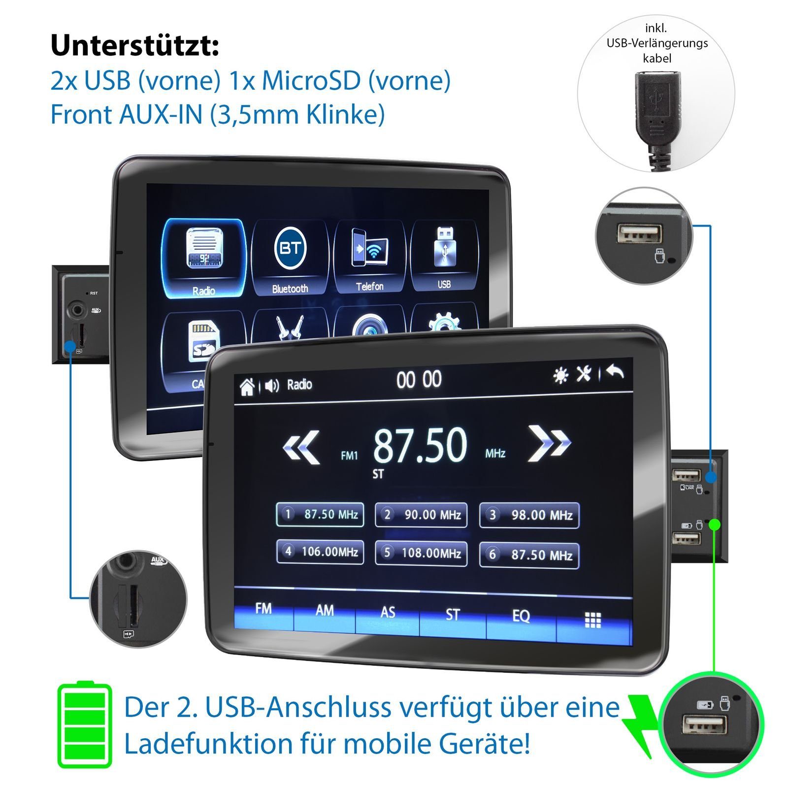 USB, 1 XM-V911R Bildschirm, DIN Autoradio Autoradio Zoll Bluetooth, 9 SD, mit XOMAX