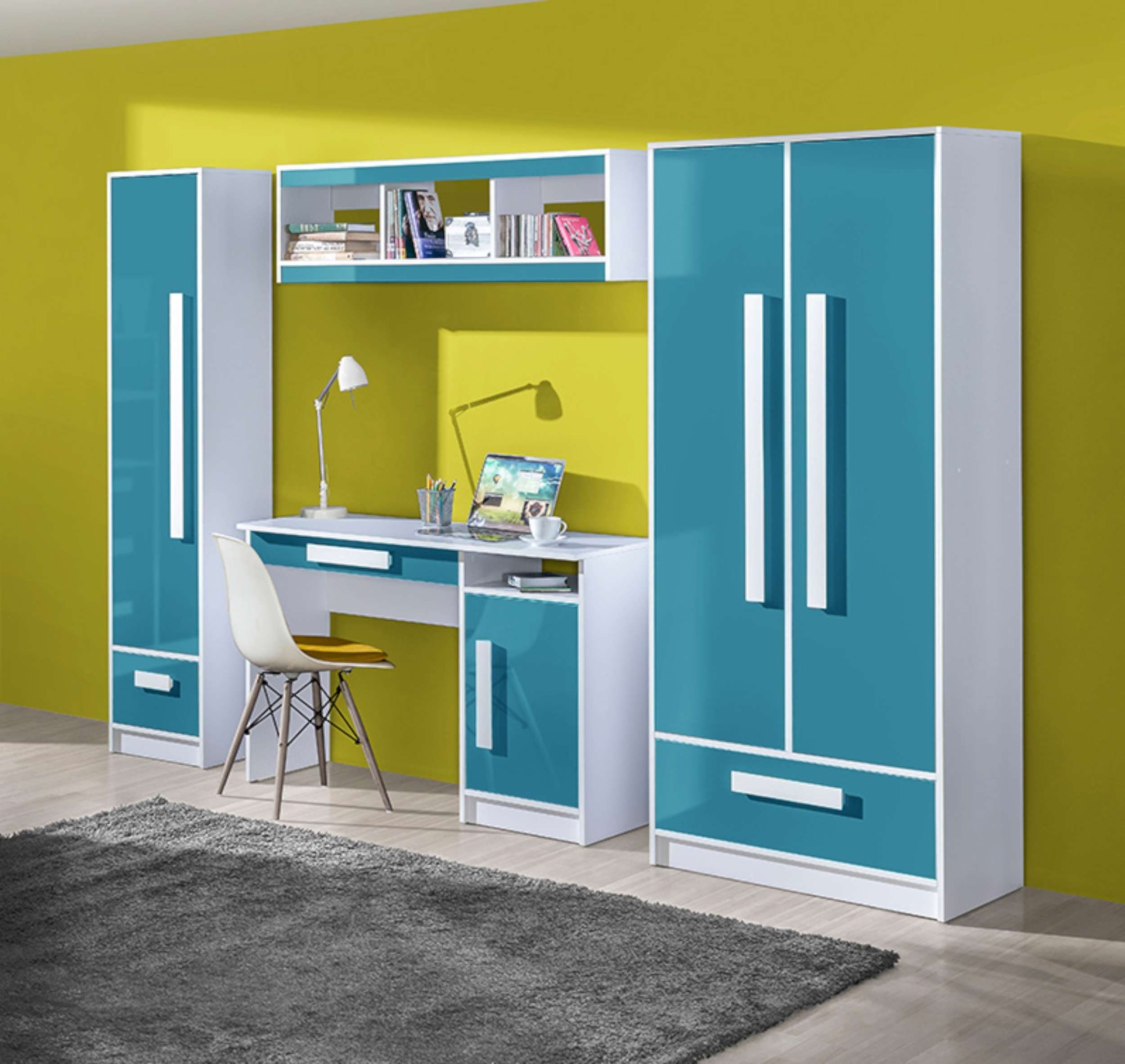 Stylefy Stauraum, Schubladen, Vollauszug, Weiß für Kinderschrank) Design Türkis mit - (Standschrank, Kinder Modern, IV Goldie Kinderkleiderschrank viel