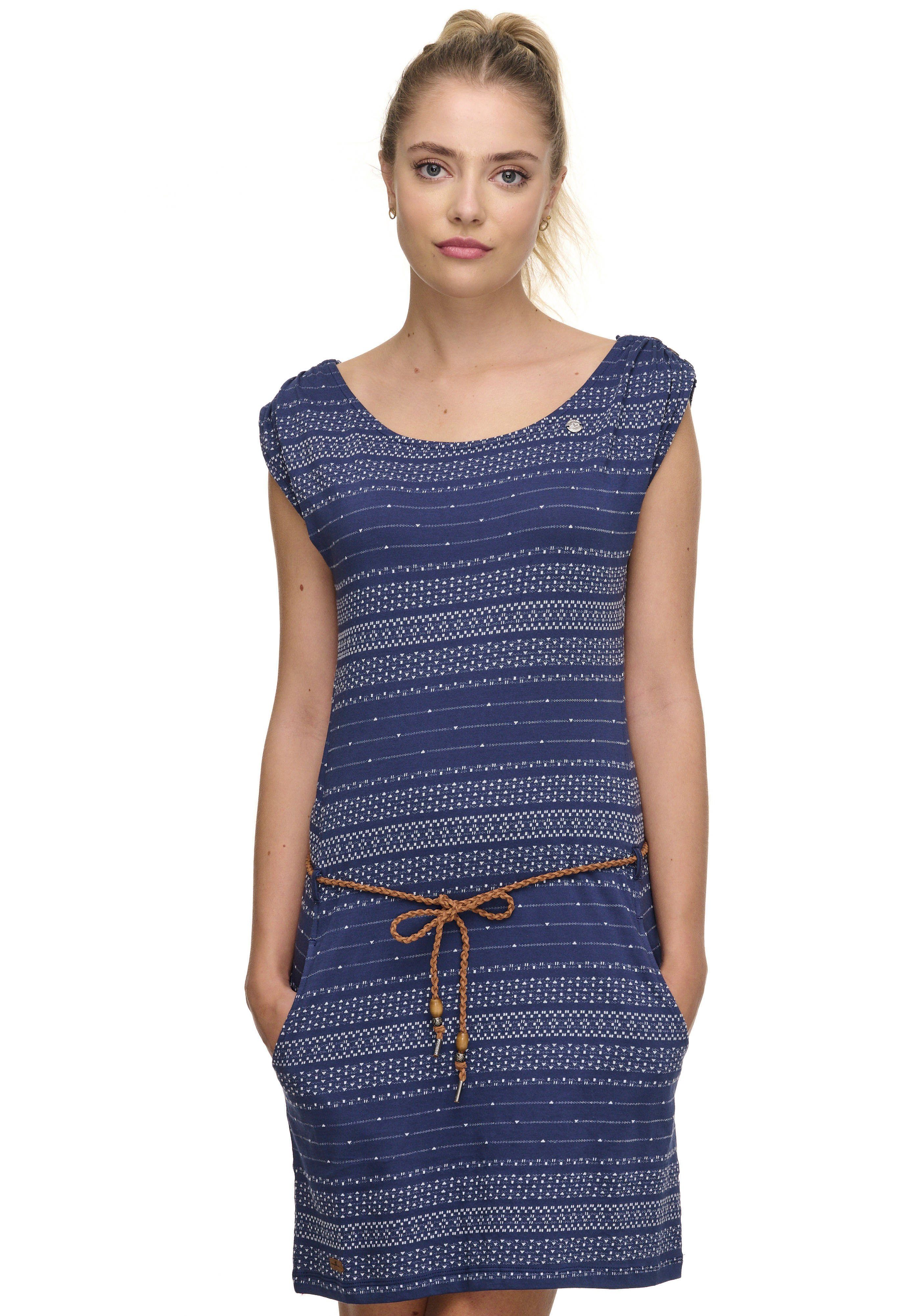 Ragwear Jerseykleid im Block-Streifen-Design Gürtel) CHEGO blue 2040 abnehmbarem (2-tlg., mit