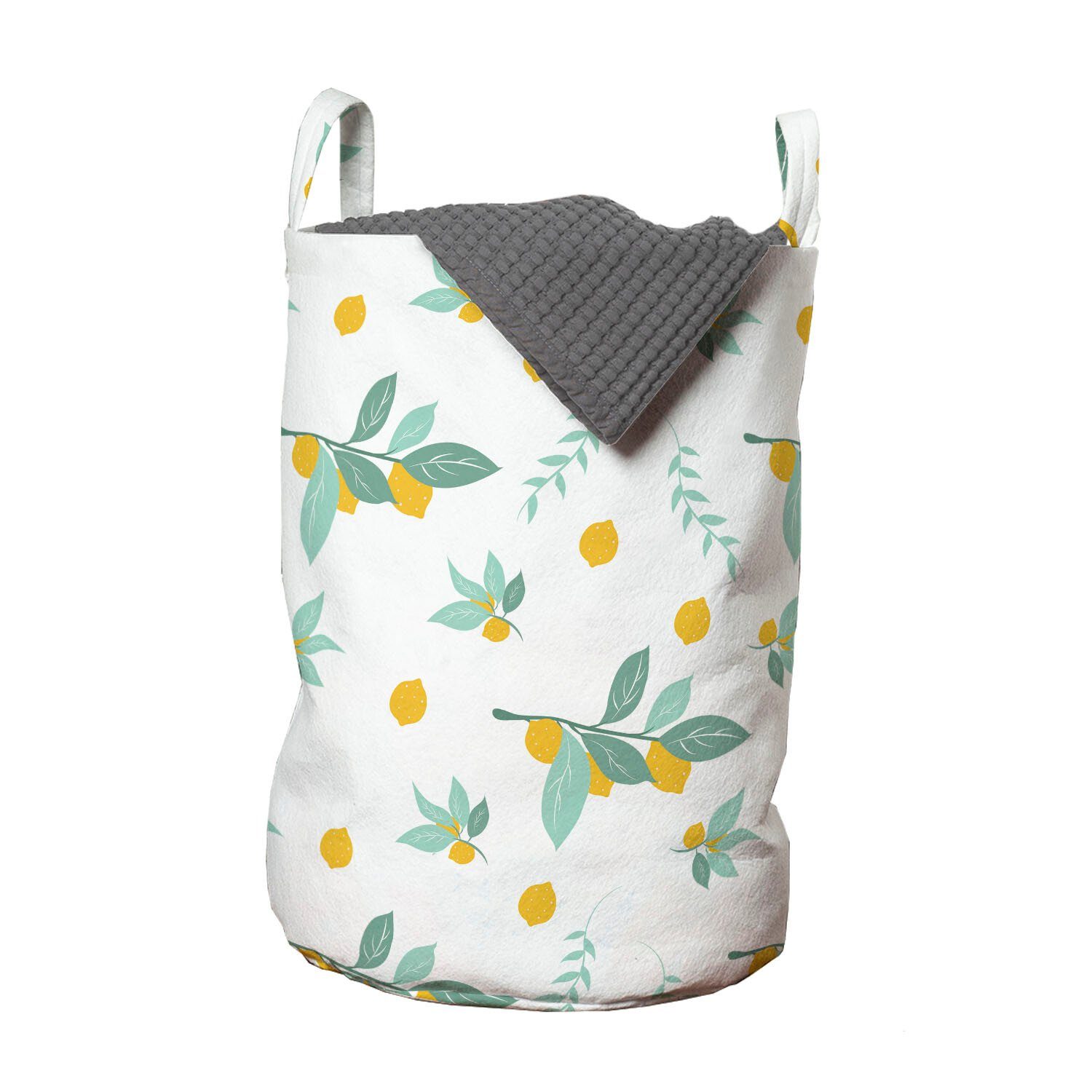 Abakuhaus Wäschesäckchen Wäschekorb mit Griffen Kordelzugverschluss für Waschsalons, Zitronen Zitrusfrüchte und Blätter