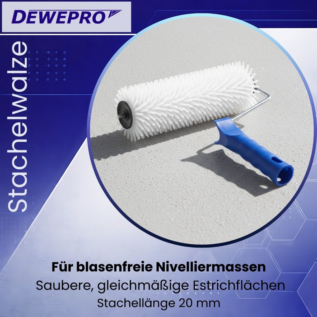 DEWEPRO Bodenlegerkelle DEWEPRO Hand-Stachelwalze 230mm breit, Stachellänge 20mm