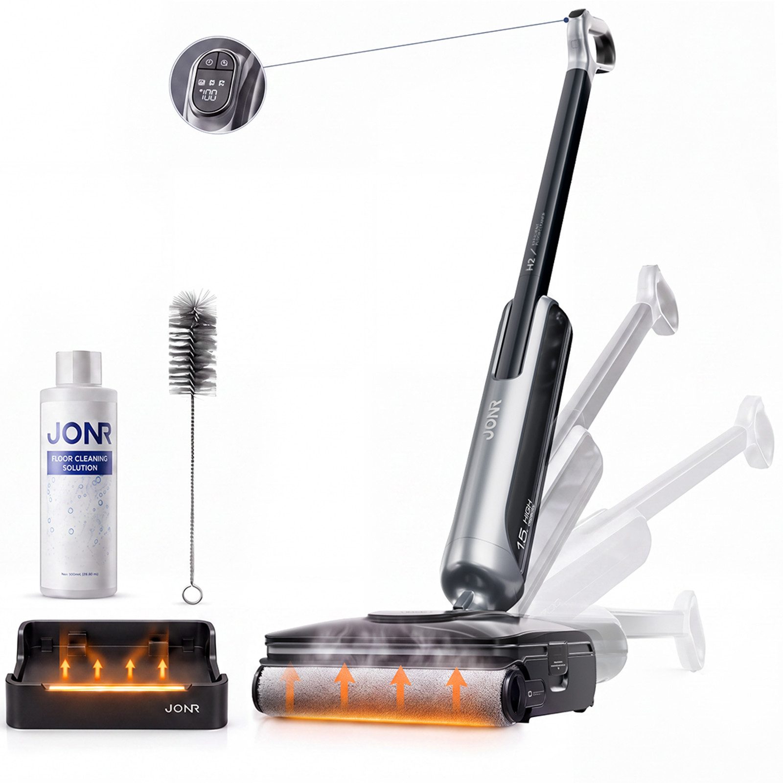 JONR Nass-Trocken-Akkusauger H2 PRO/H2,20000 Pa,Innovatives Geruchsfreies Design, 1500ml Wassertank, 100 W, Unten Integrierter Schmutzwassertank, Saugwischer Smart 3 in 1/ Nass Trockensauger akku, Mit Intelligenter PTC-Heiztechnik, 180°-Flachreinigung