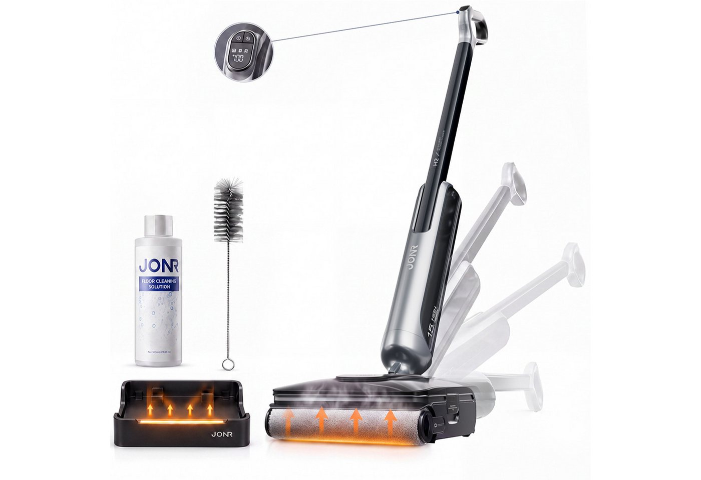 JONR Nass-Trocken-Akkusauger H2 PRO/H2,20000 Pa,Innovatives Geruchsfreies Design, 1500ml Wassertank, 100 W, Unten Integrierter Schmutzwassertank, Saugwischer Smart 3 in 1/ Nass Trockensauger akku, Mit Intelligenter PTC-Heiztechnik, 180°-Flachreinigung