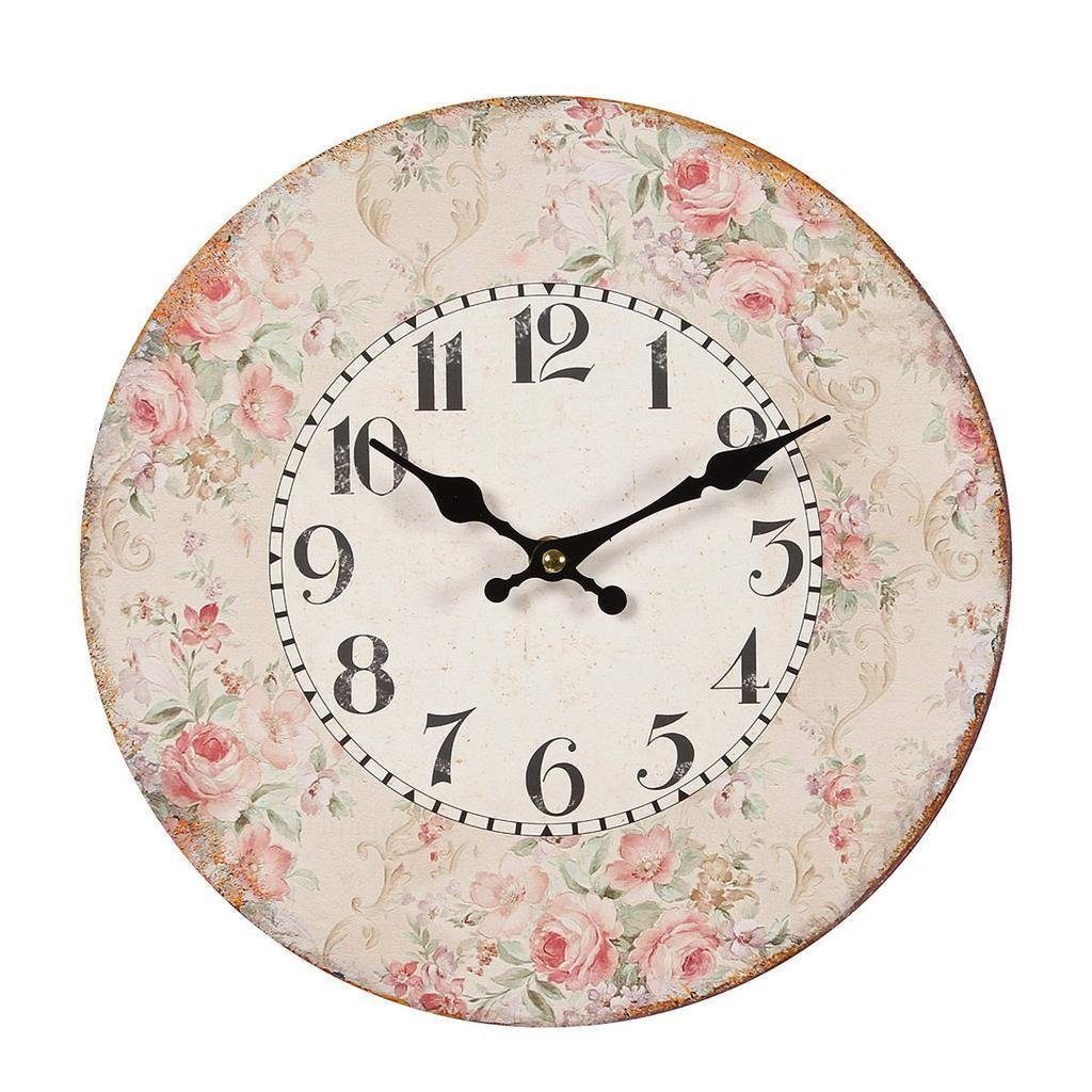 Linoows Uhr Wanduhr mit Rosenblüten, Küchenuhr Rosen Uhr 28 cm (leise laufende Landhaus Rosen Uhr)