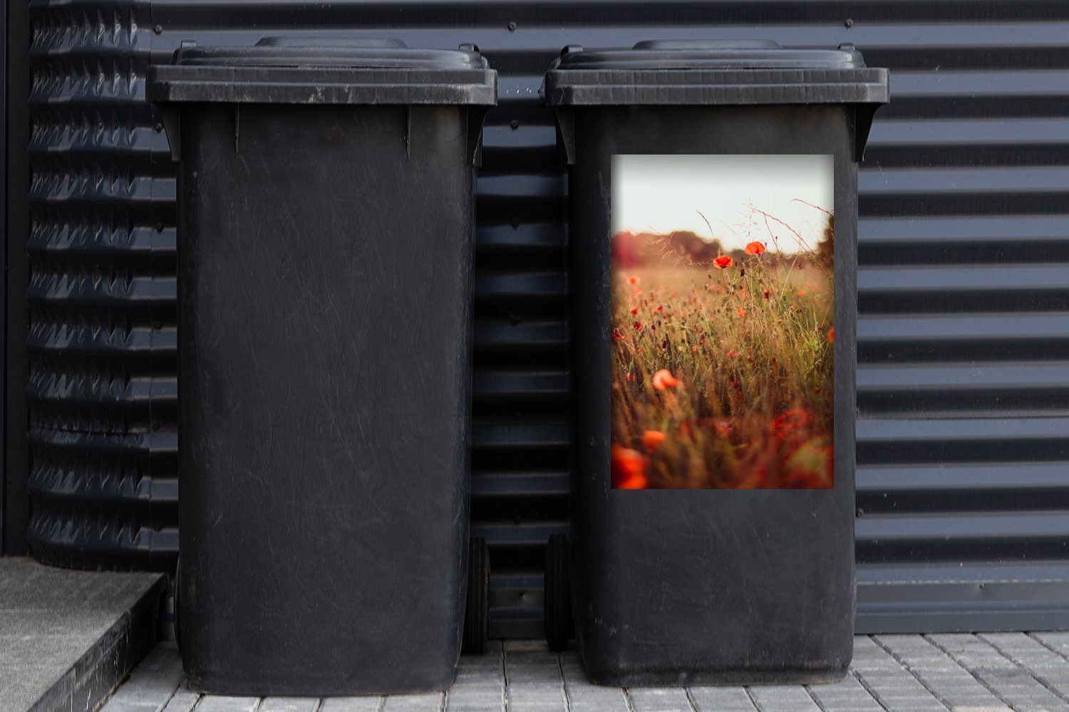 Mülltonne, Sticker, MuchoWow - Mülleimer-aufkleber, Blumen Sonnenuntergang Rot St), (1 Abfalbehälter - Wandsticker Container,