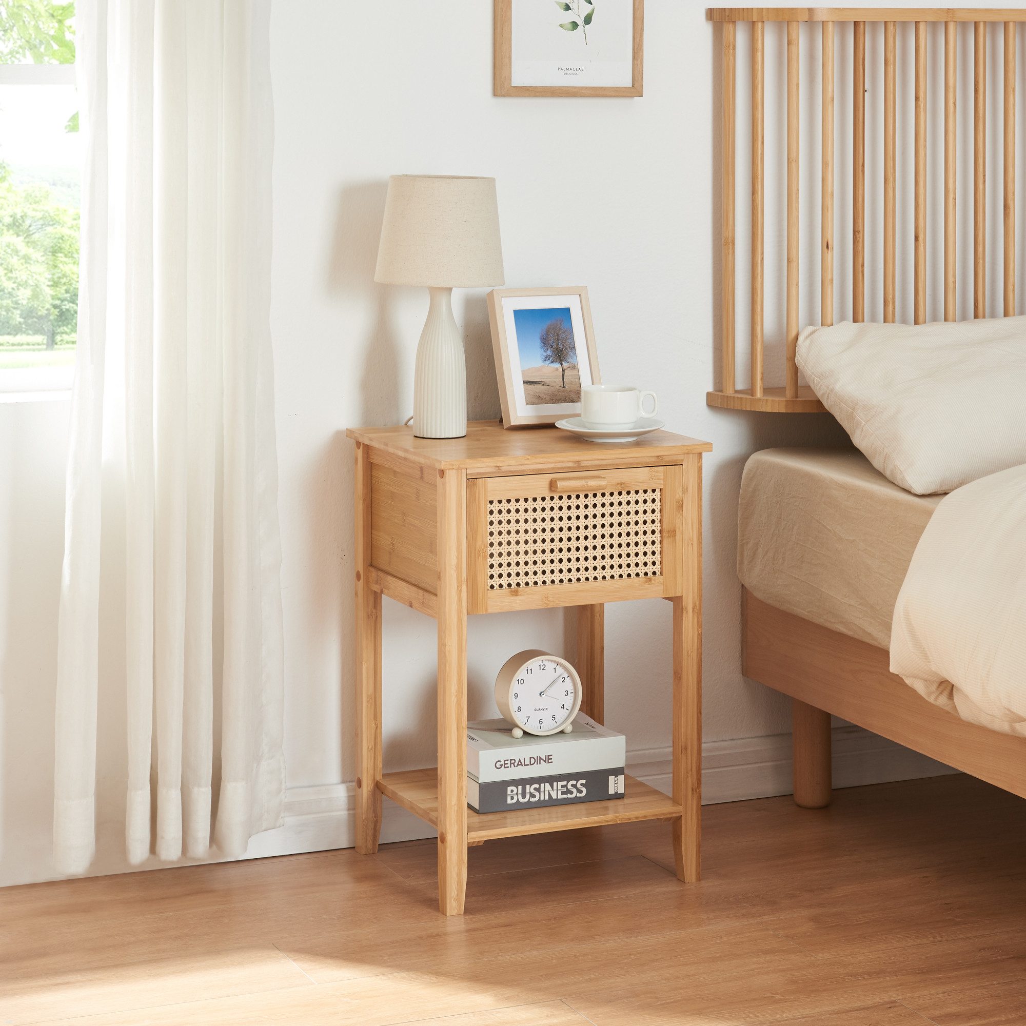 en.casa Nachttisch, Nachtschrank »Leirfjord« 60x40x35 cm Bambus Natur günstig online kaufen