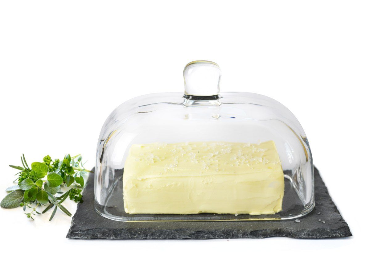 Sendez Butterdose auf Schieferplatte Butterglocke Butterschale Kühlschrankbutterdose
