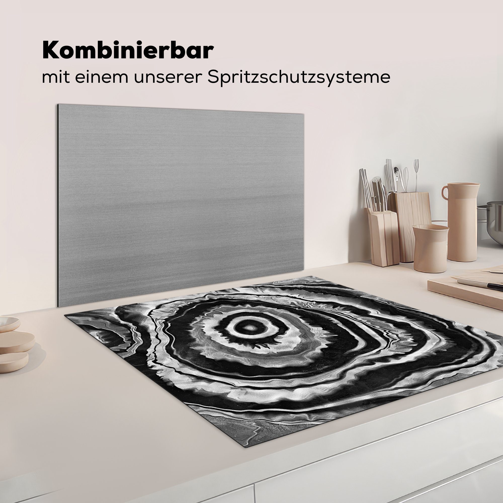 - (1 Schwarz Arbeitsplatte tlg), Herdblende-/Abdeckplatte für küche cm, Marmor - Muster, Vinyl, 78x78 Ceranfeldabdeckung, MuchoWow