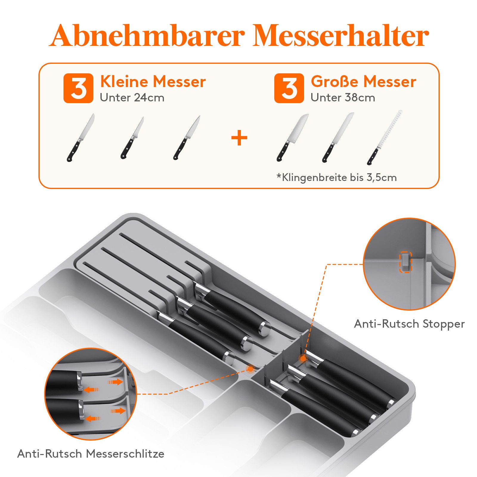Lifewit Besteckeinsatz Erweiterbarer Besteckkasten mit herausnehmbarem Messerblock