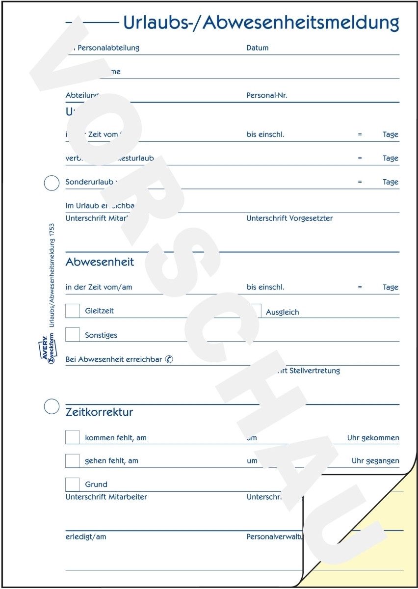Formularblock Formularbuch Urlaubsantrag A5 2x40 Blatt
