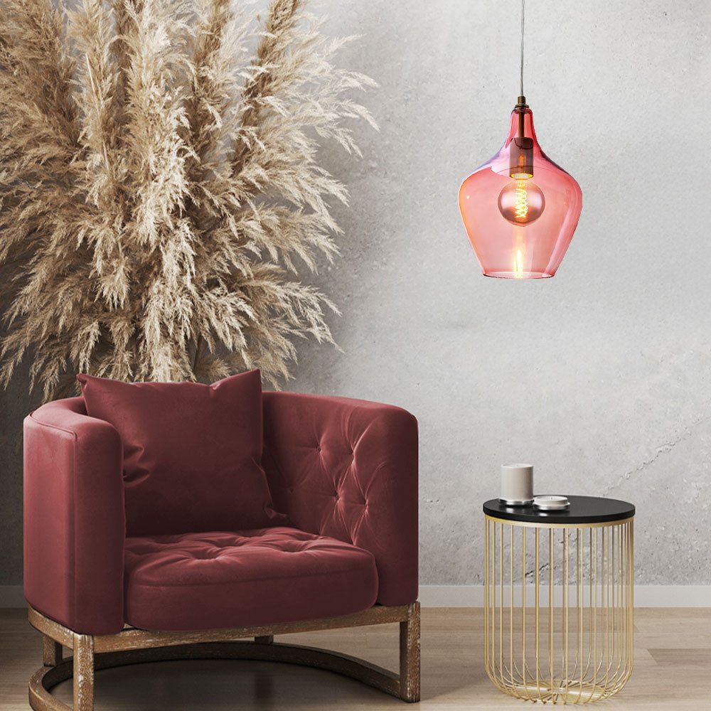 NOWA Hängeleuchte, Leuchtmittel nicht inklusive, Glas Pendelleuchte pink Esszimmer Lampe hängend Retro