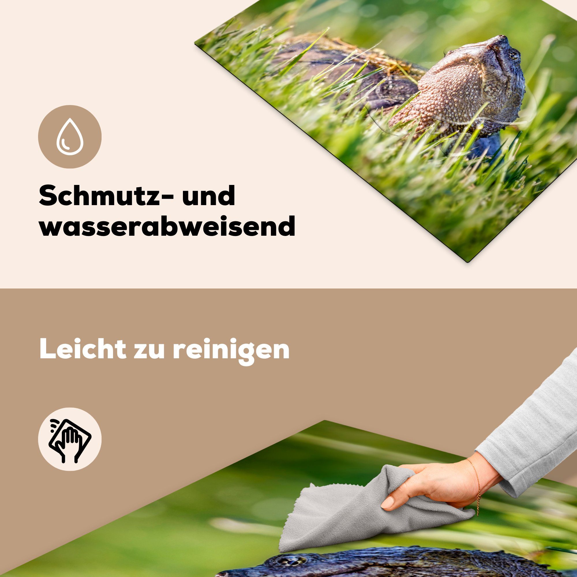 Mobile Gras, Herdblende-/Abdeckplatte nutzbar, Vinyl, 70x52 Arbeitsfläche Schnappschildkröte cm, MuchoWow tlg), (1 im Ceranfeldabdeckung