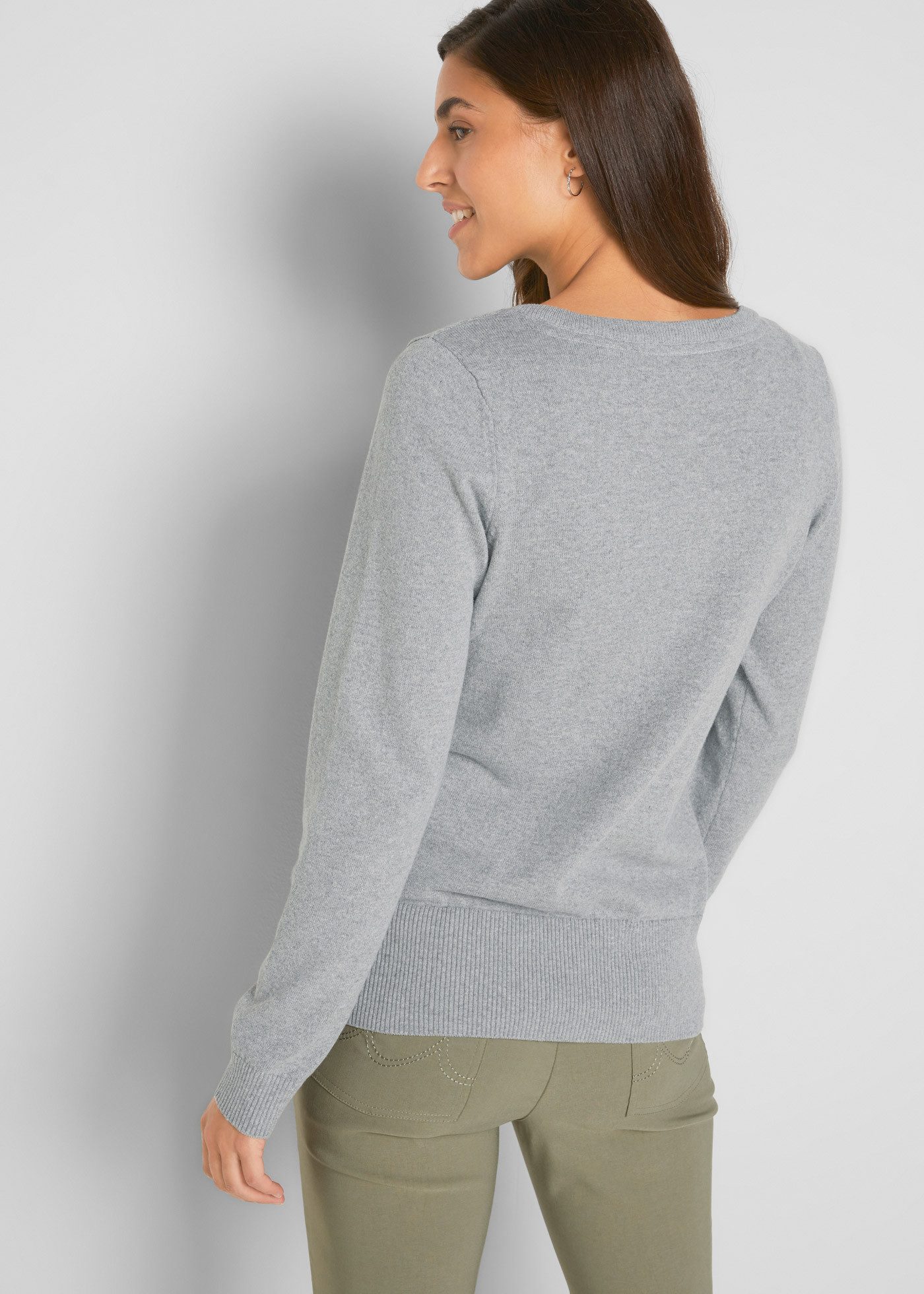 bonprix Strickjacke gerade Passform, unifarben, aus Baumwollmischung, mit K günstig online kaufen