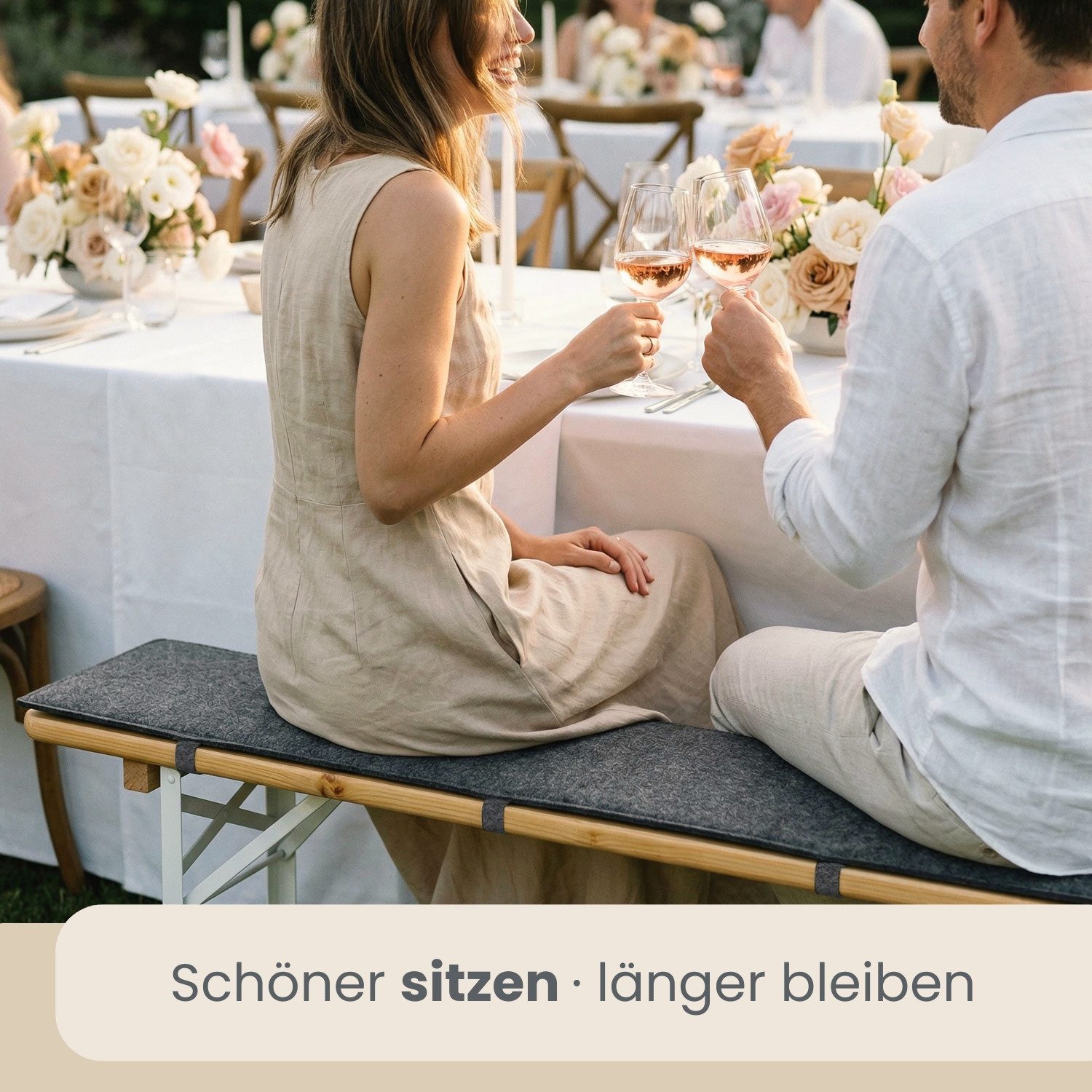 DuneDesign Bankauflage 2er Set 120 x 25 x 1 cm Filz Bierbankauflage Sitzauflage zum Wenden, Bodenschutz Filzgleiter für Festzeltbank - Bierzelttisch - Partybank