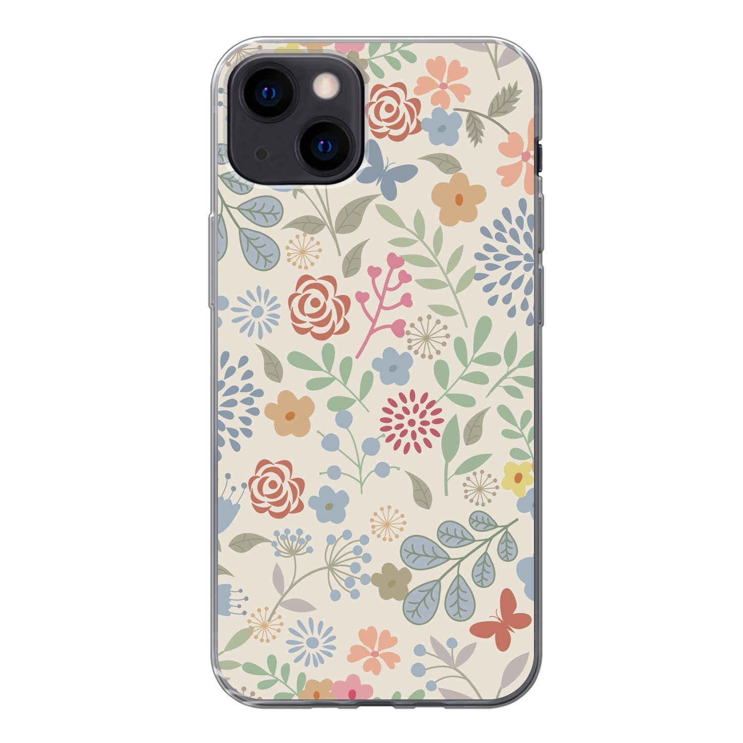 MuchoWow Handyhülle für Apple iPhone 13 Eine Blumenmuster-Illustration mit vielen Blumen, Smartphone-Bumper, Print, Handy Schutzhülle Dünn