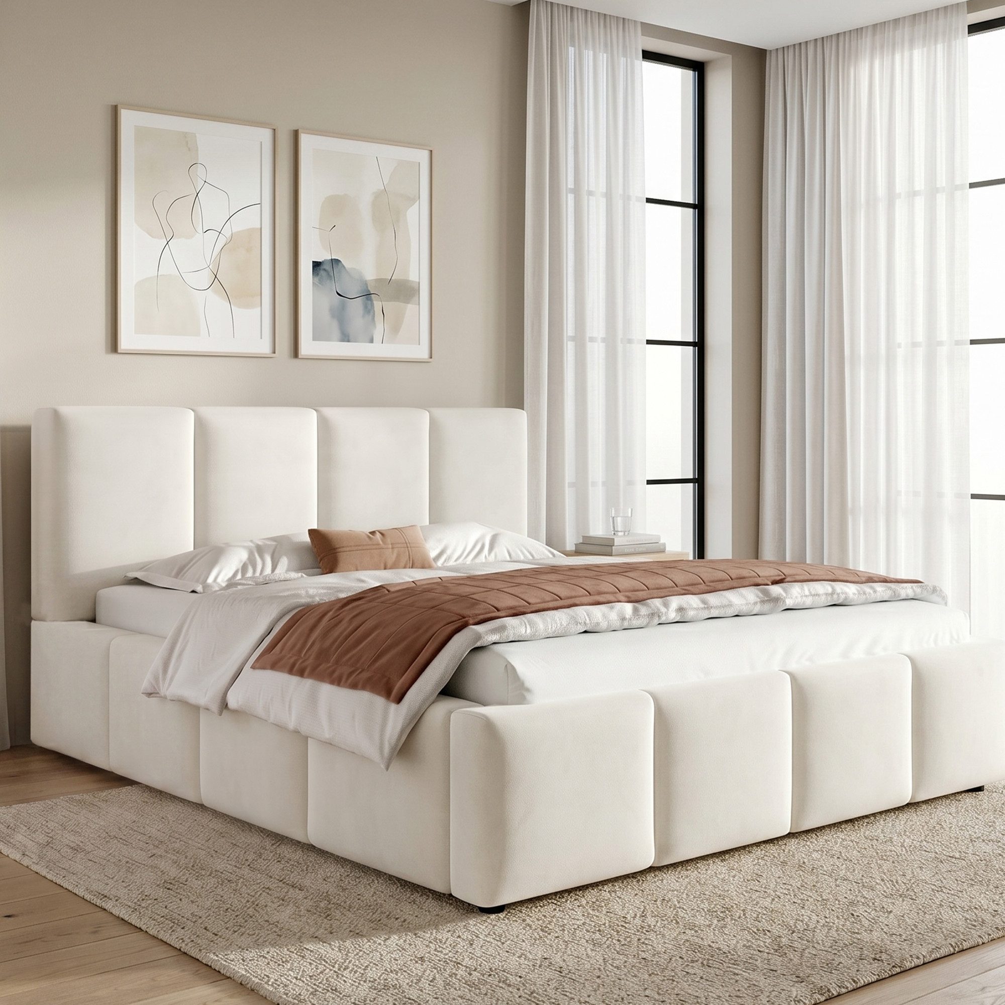 Flieks Polsterbett, Doppelbett 180x200cm mit Lattenrost und gepolstertem Kopfteil