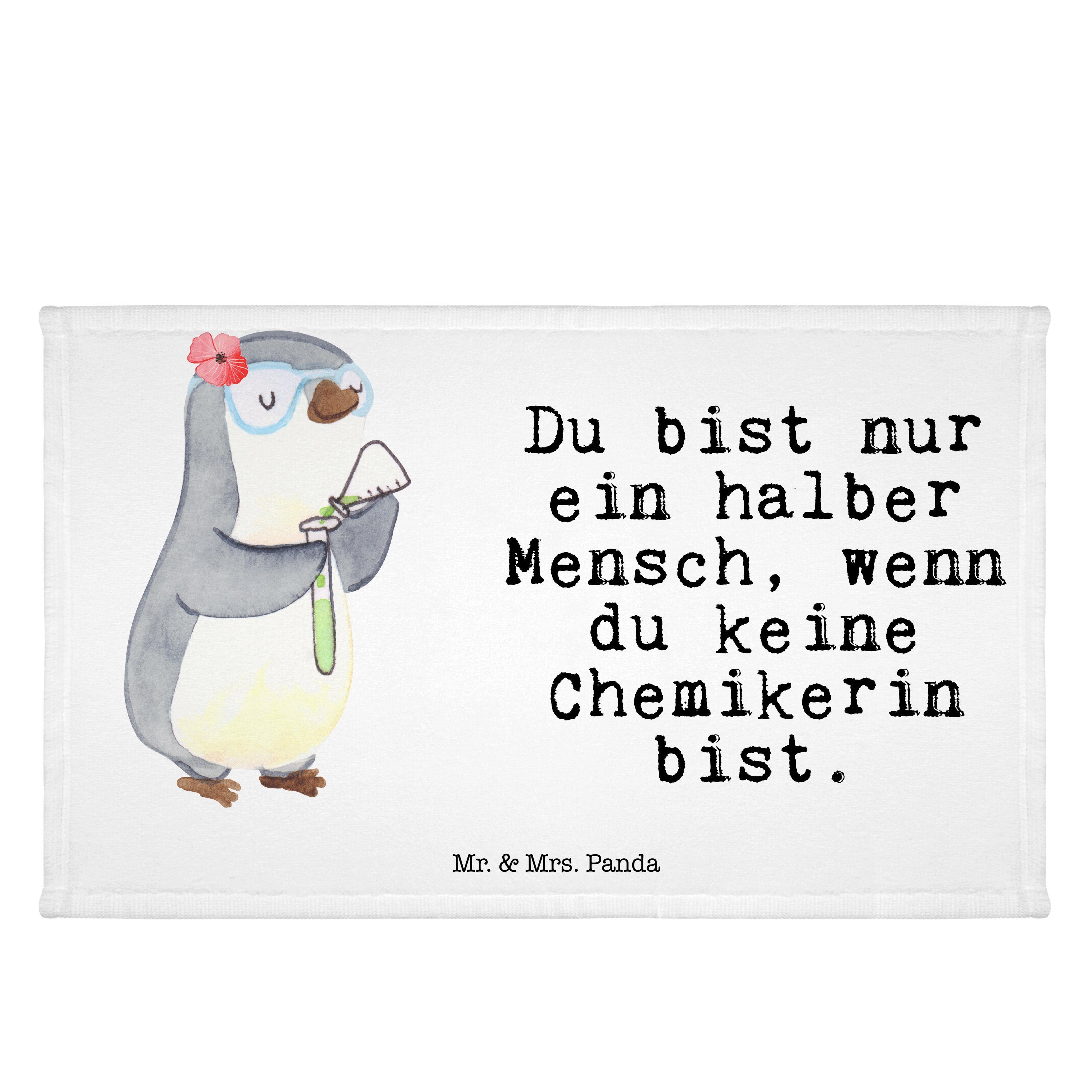 Mr. & Mrs. Panda Handtuch Chemikerin mit Herz - Weiß - Geschenk, Kinder Handtuch, Forschung, Be, (1-St)