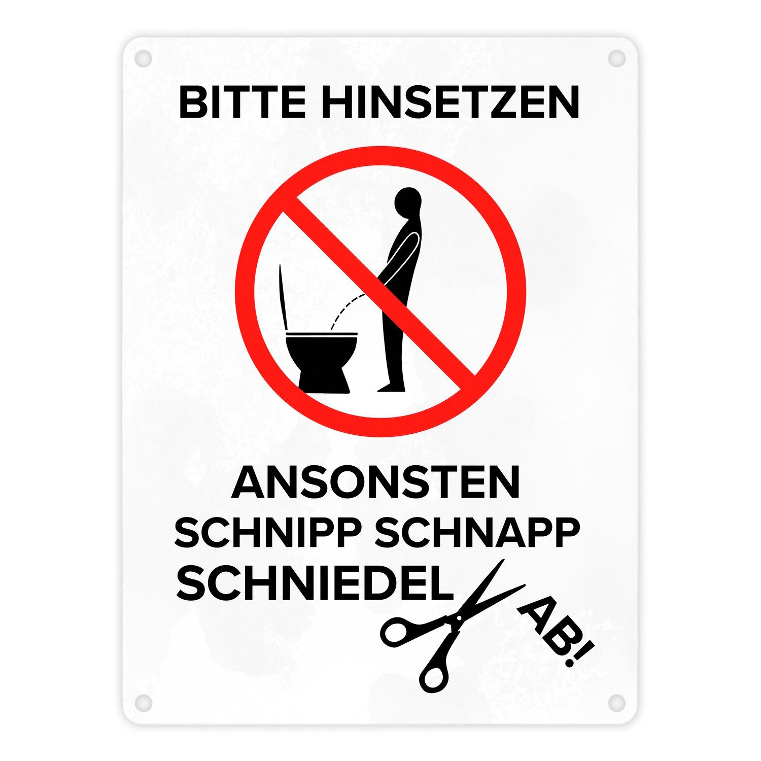 Metallschild Bitte hinsetzen, ansonsten… Toilette Metallschild in 15x20 cm mit Icon