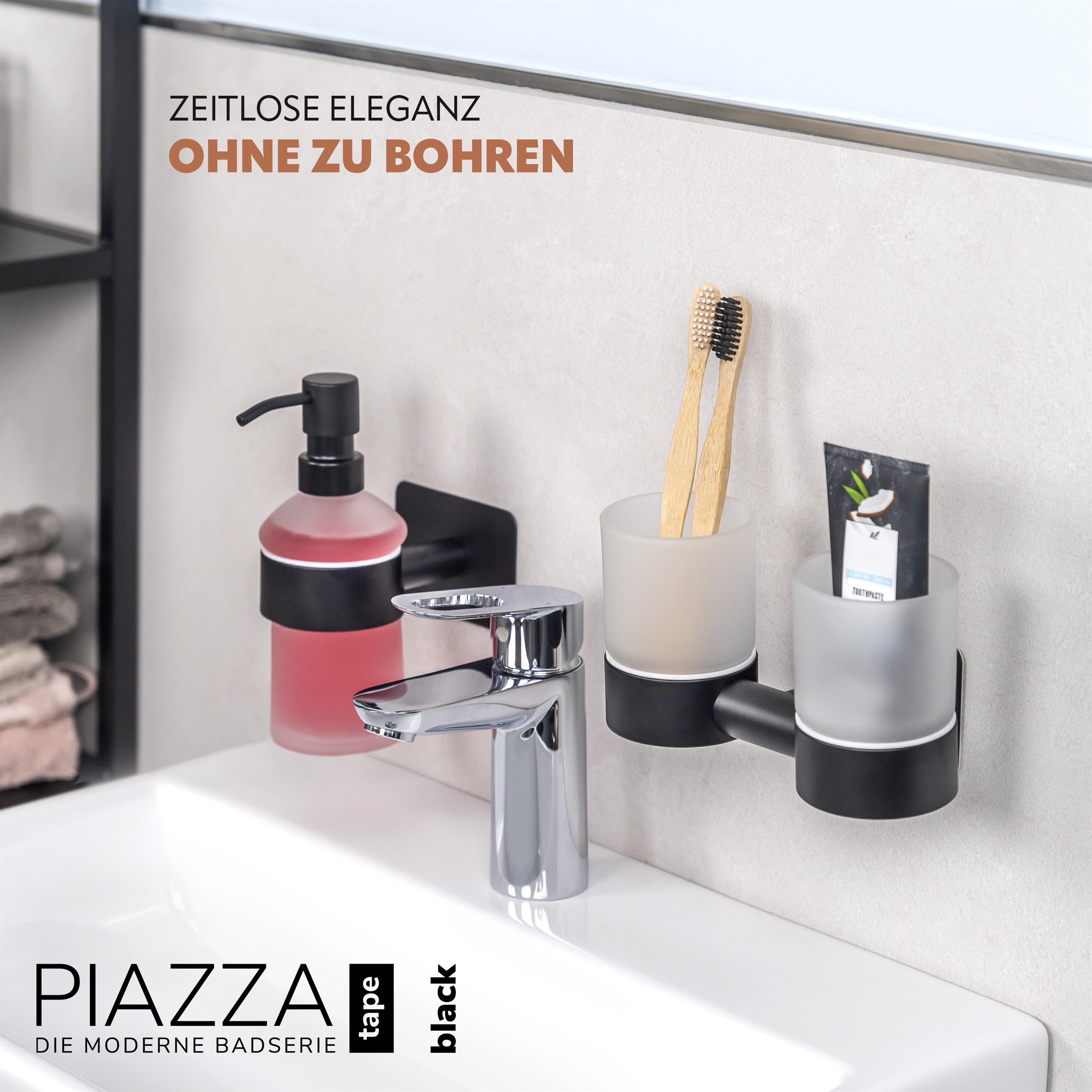 bremermann Zahnputzbecher Bad-Serie PIAZZA BLACK TAPE - mit Klebepad, (1-St)
