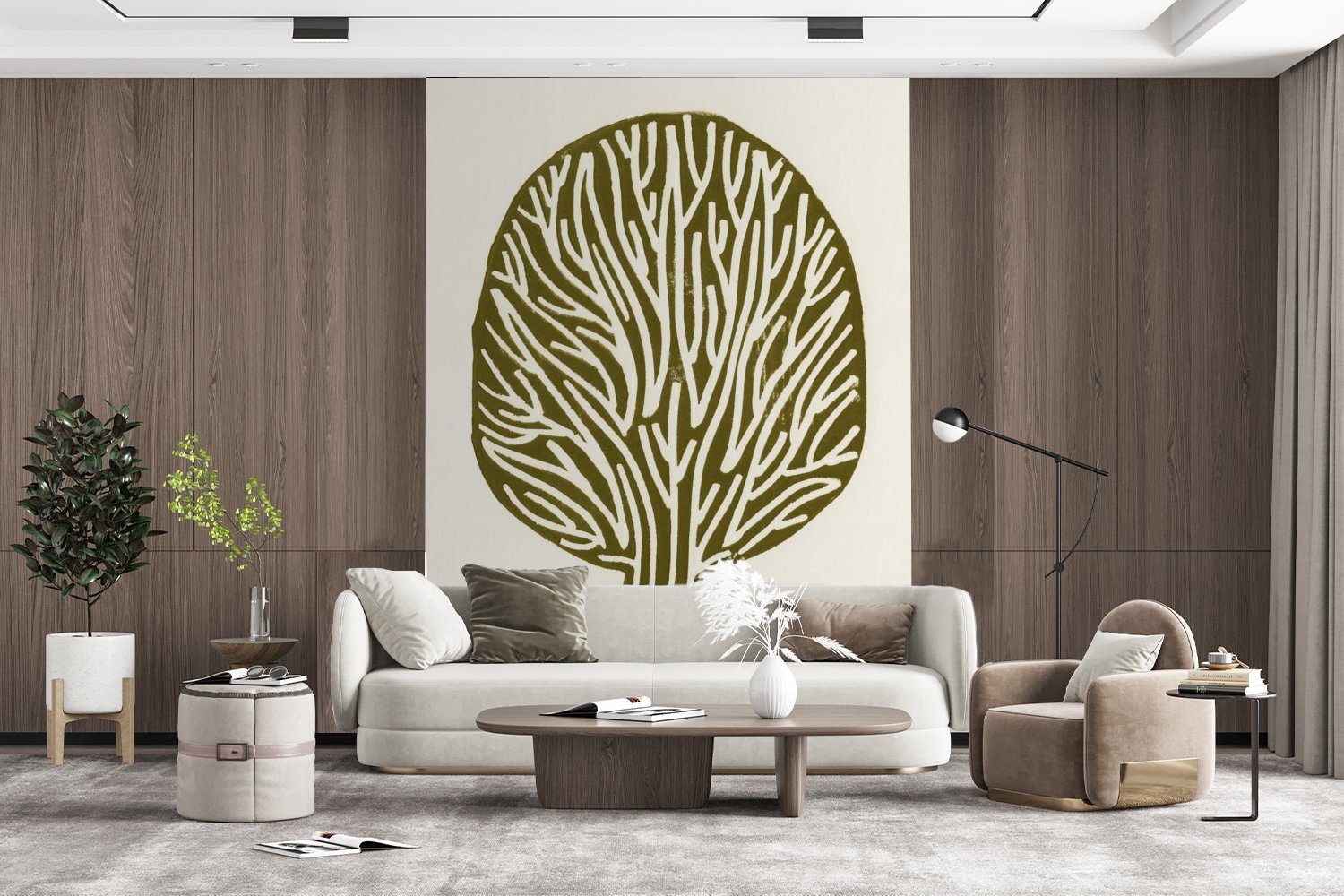MuchoWow Fototapete Baum - Abstrakt - Wohnzimmer, Vinyl Grün, - Pastell Wandtapete (4 Tapete Montagefertig für Matt, St), bedruckt