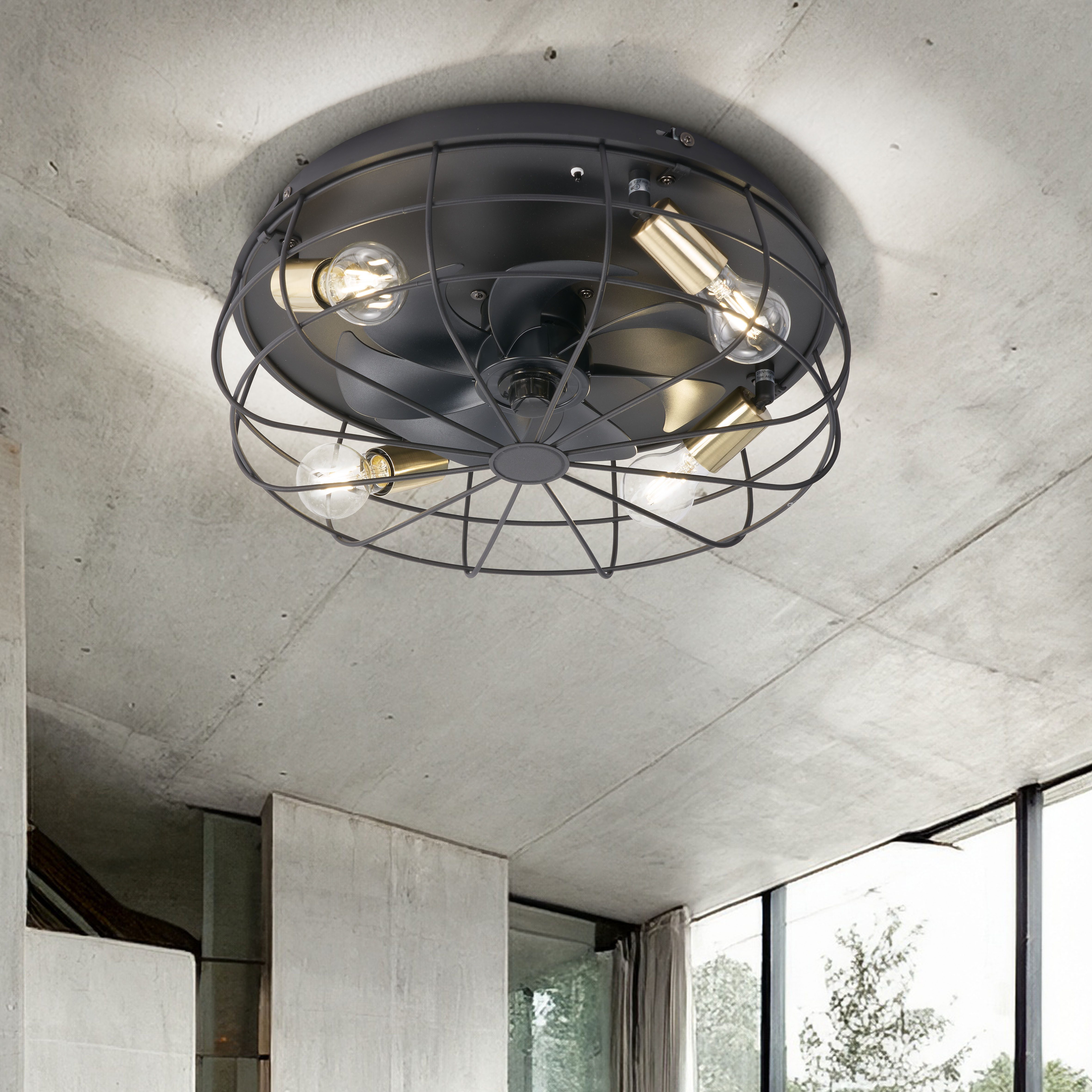 Reality Leuchten Deckenleuchte Trondheim Deckenventilator, Timerfunktion, Ventilatorfunktion, Leuchtmittel wechselbar, Deckenlampe Ventilator getrennt schaltbar