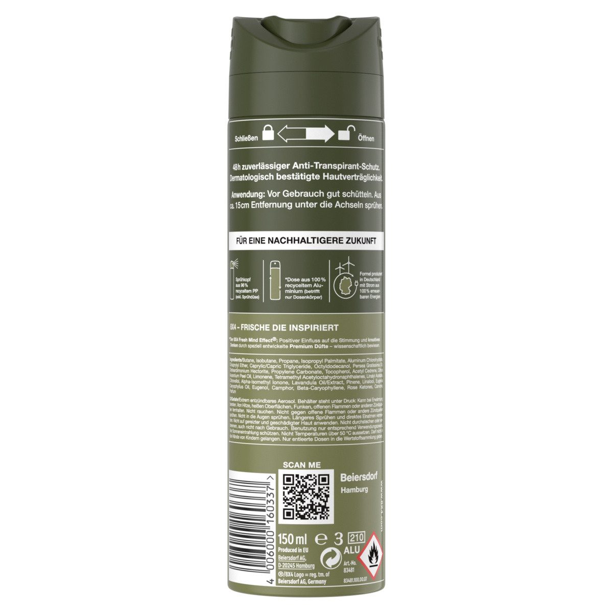 8x4 Deo-Spray Deo Spray Wild Oak 6 x 150ml maskulin-holzig Fresh Mind Effect®, 9-tlg.