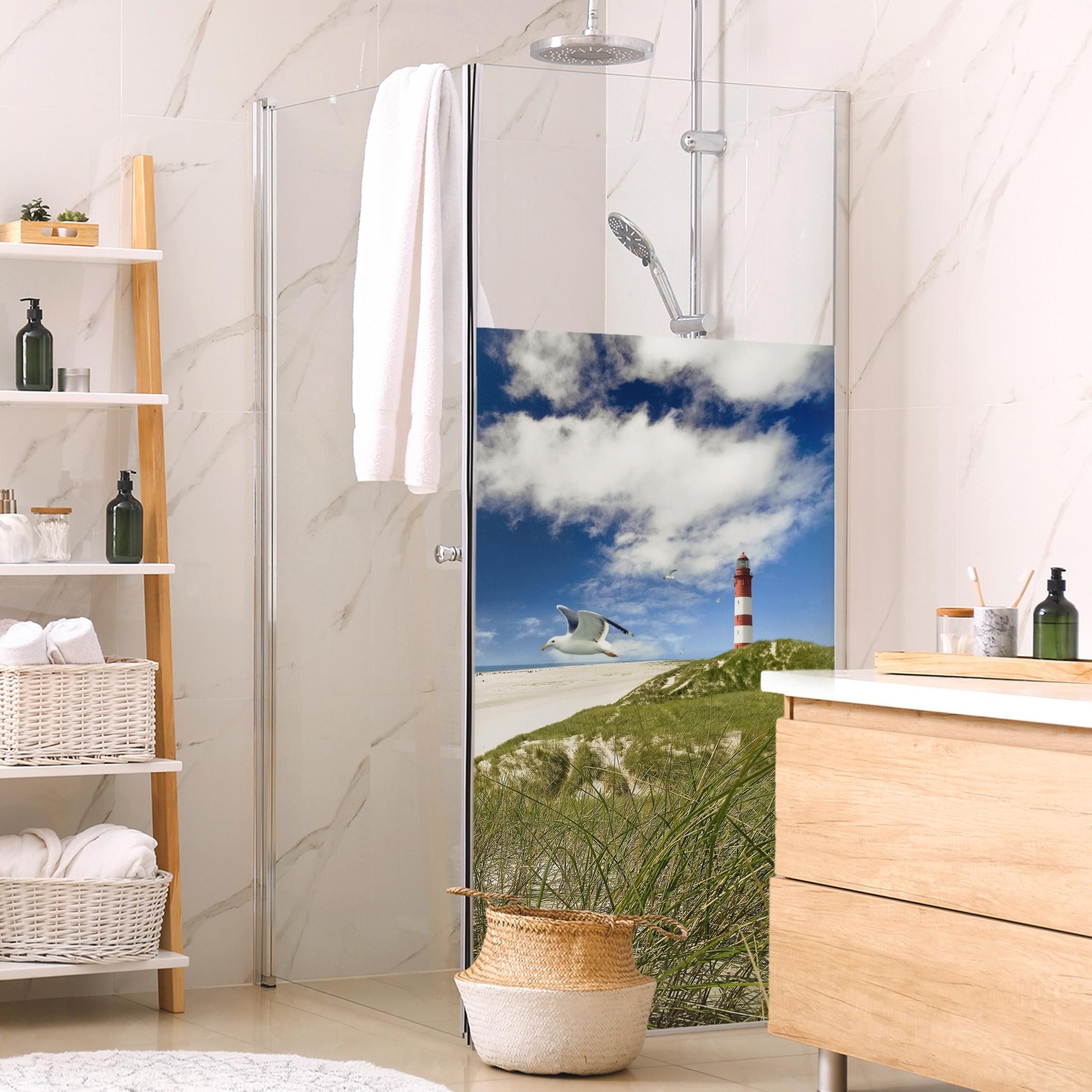 Bilderdepot24 Sichtschutzfolie Dusche blickdicht statisch haftend Strand- und Dünenmotiv, Statisch haftend, blickdicht, wasserfest, wiederverwendbar, ablösbar