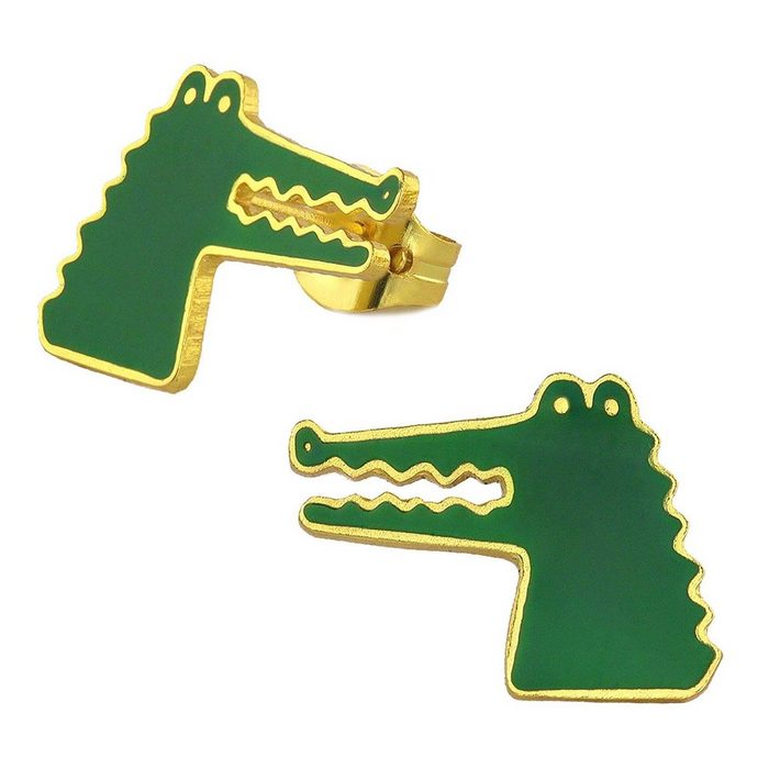 Monkimau Paar Ohrstecker Krokodil Ohrringe vergoldet Mädchen Ohrstecker (Packung) CN11393