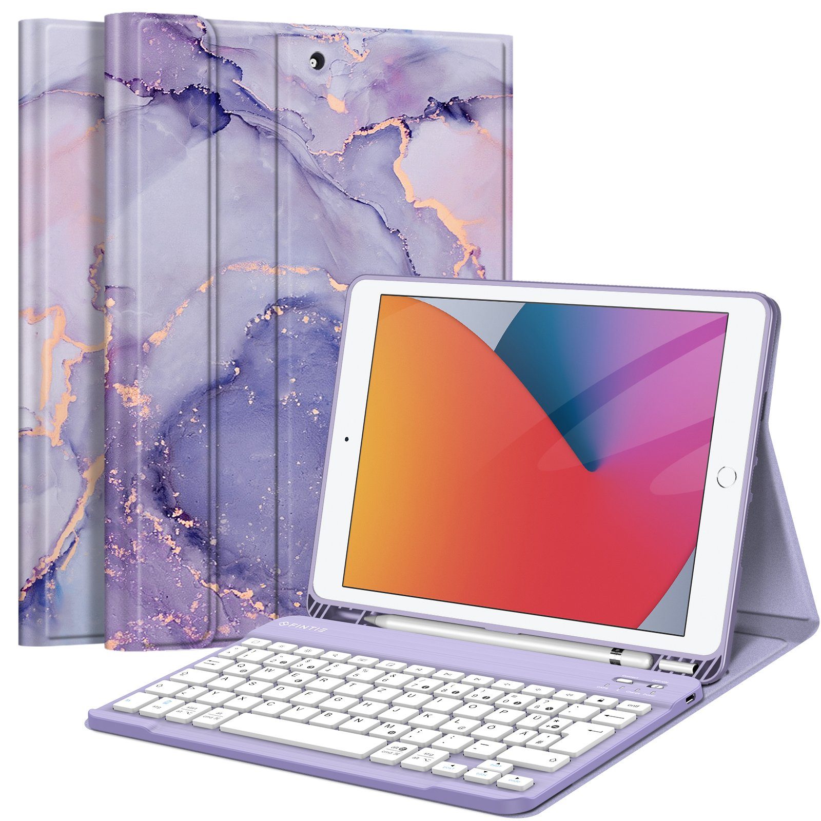 Fintie Tablet-Hülle Tastatur TPU Hülle für iPad 10.2 Zoll(9/8/7 Generation-2021/2020/2019), mit Pencil Halter und magnetisch Tastatur mit QWERTZ Layout