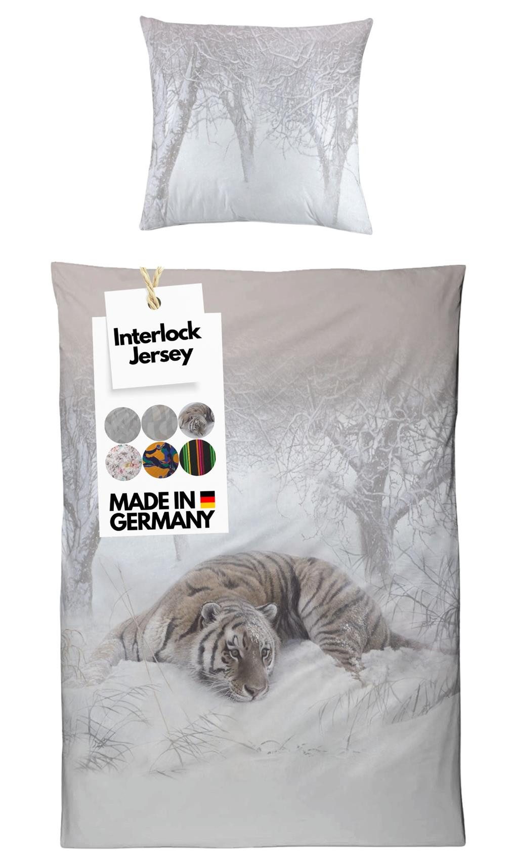 Carpe Sonno Bettwäsche Jersey 135x200 155x220 Bettbezug Baumwolle Bettwäsche MADE IN GERMANY, Mako-Interlock-Jersey, 2 teilig, Hochwertige Luxus Interlock Bettwäsche 135 x 200 cm - Tiger